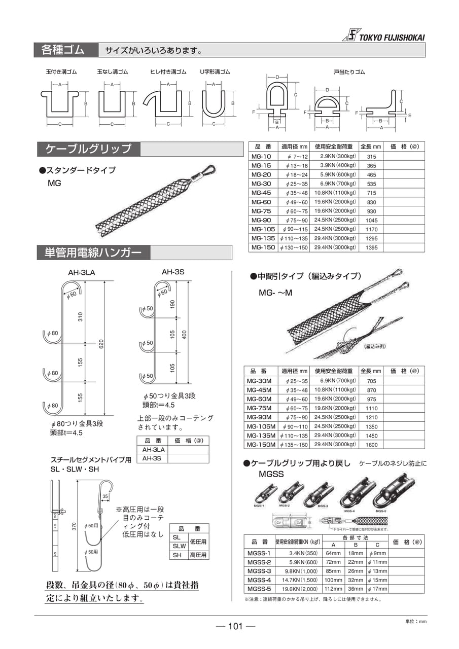各種ゴム・ケーブルグリップ・単管用電線ハンガー(101ページ目)
