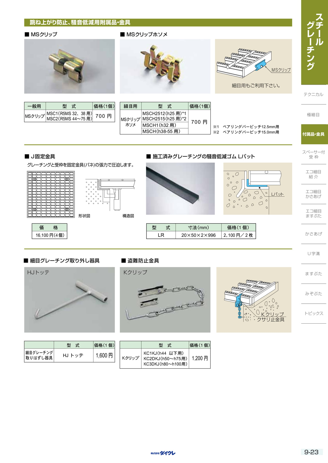 9-23 ｸﾞﾚｰﾁﾝｸﾞ付属品･金具（239ページ目）