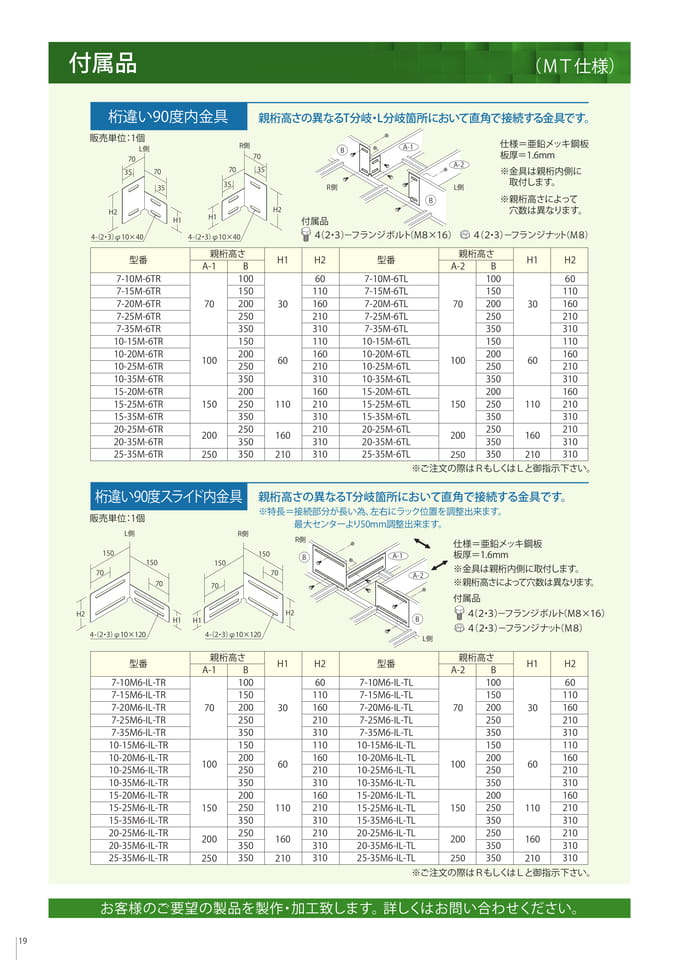 付属品　桁違い90度内金具/桁違い90度スライド内金具（20ページ目）