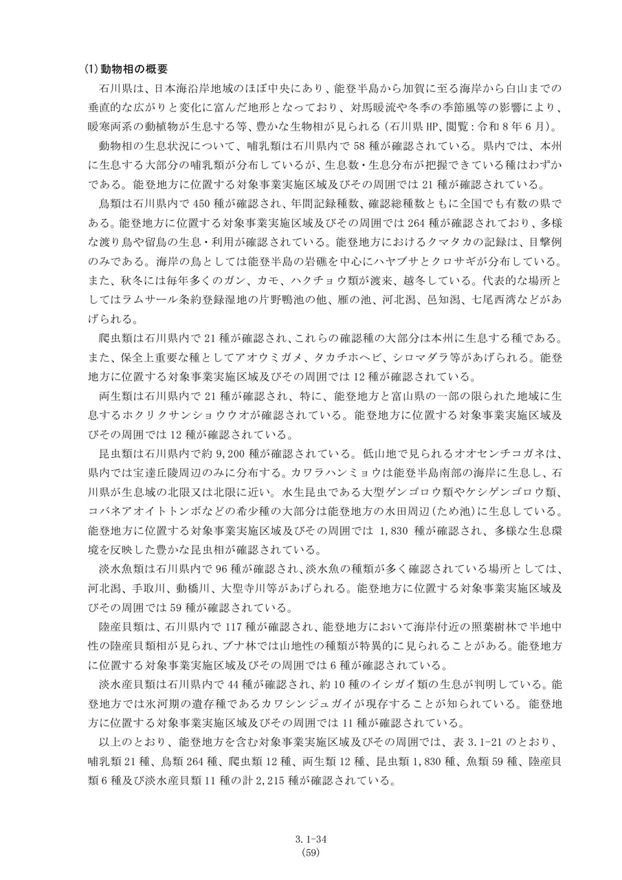 動物相の概要（66ページ目）