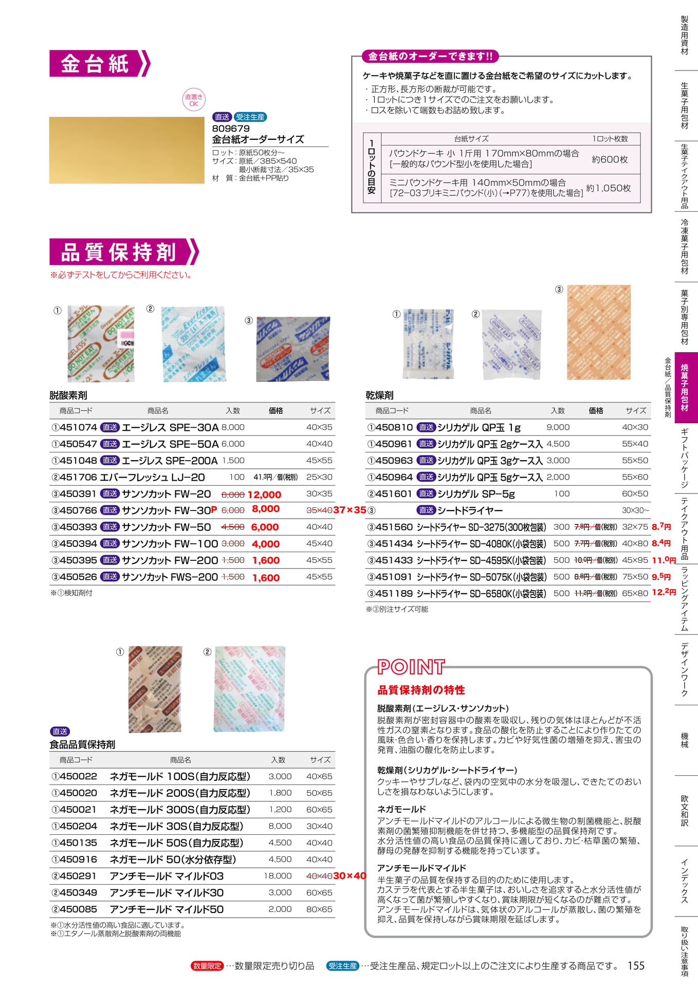 金台紙・品質保持剤(155ページ目)