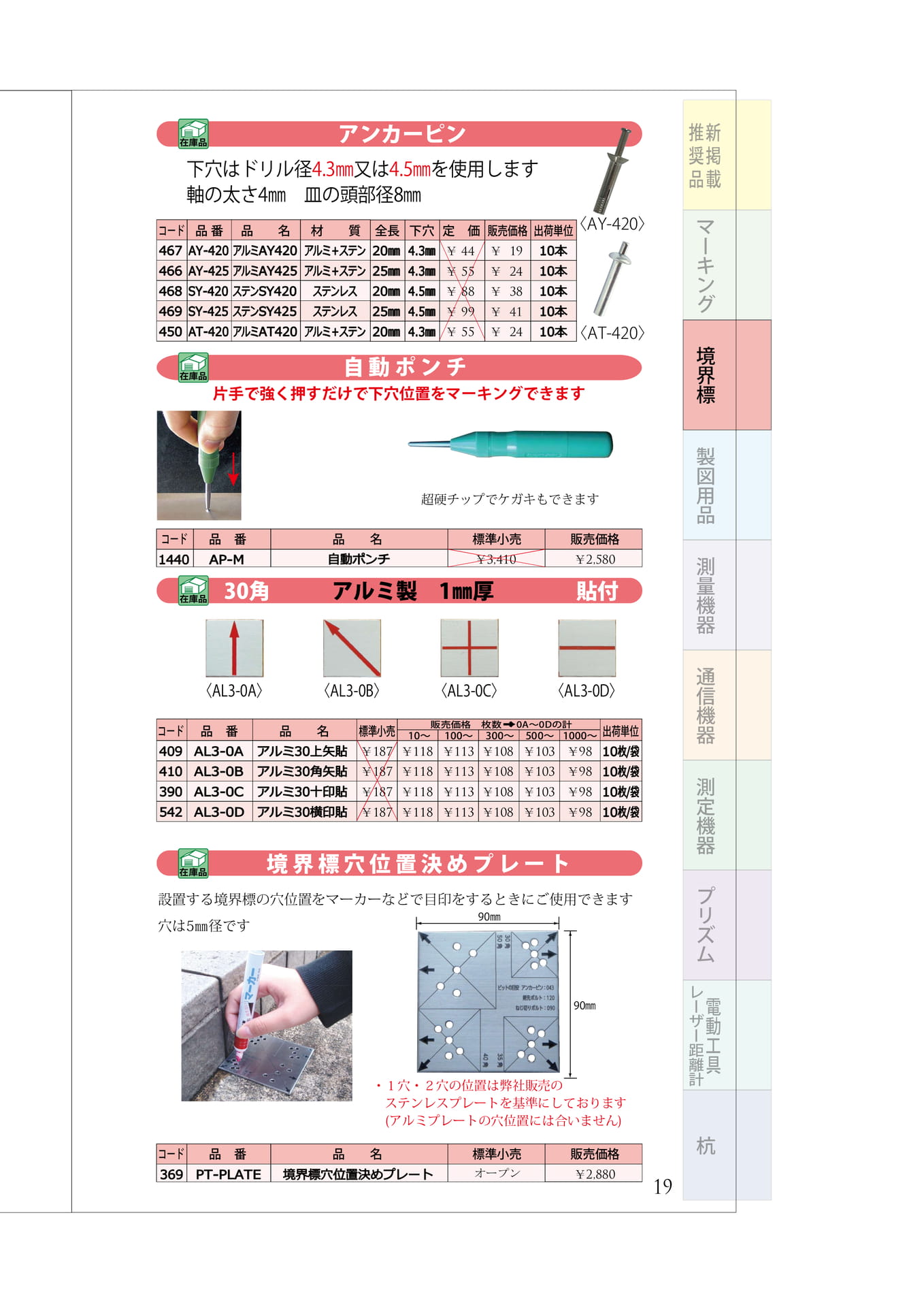 P.19　アンカーピン・1㎜厚プレート・位置決めプレート（23ページ目）
