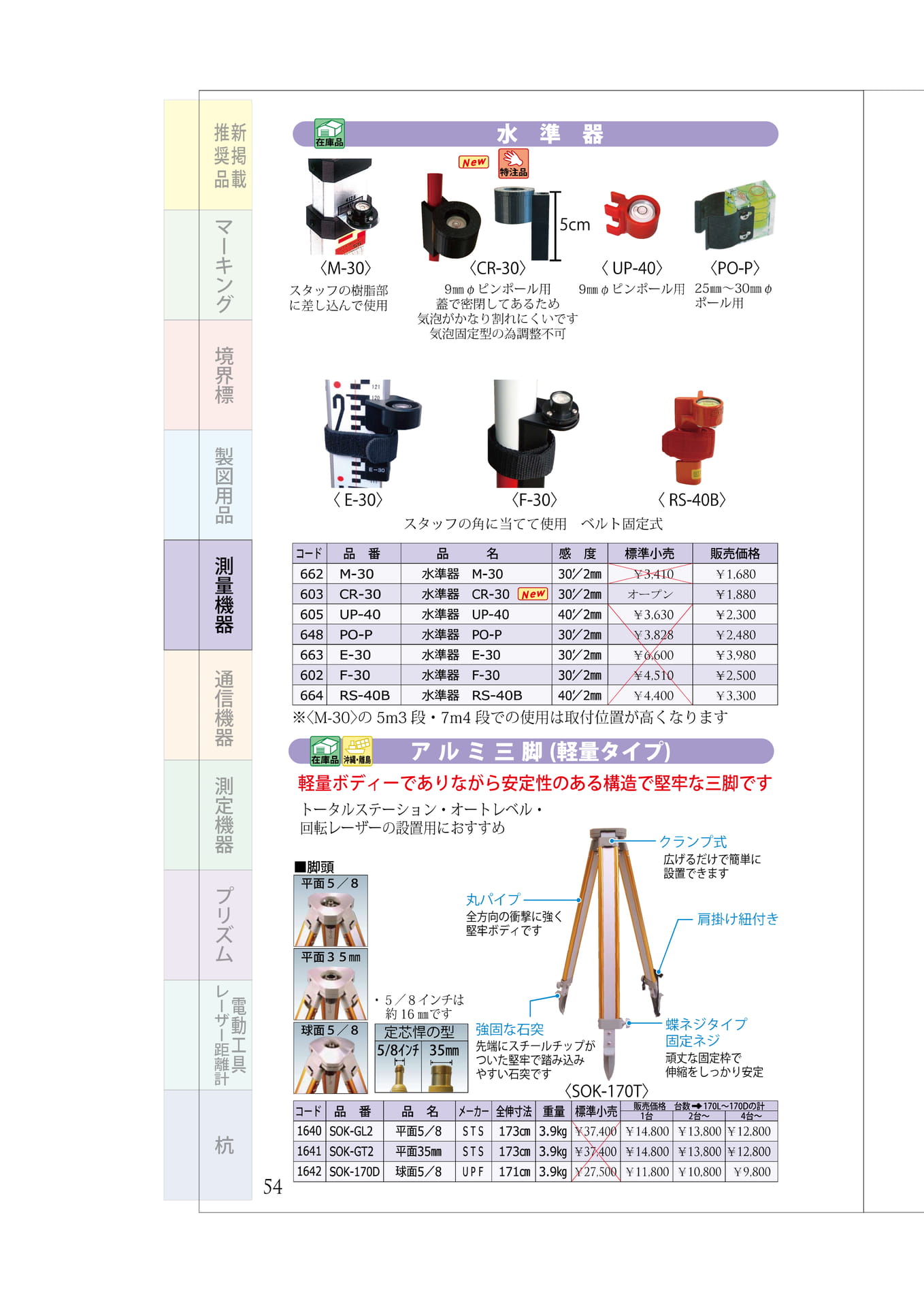 P.54　水準器　軽量アルミ三脚（58ページ目）