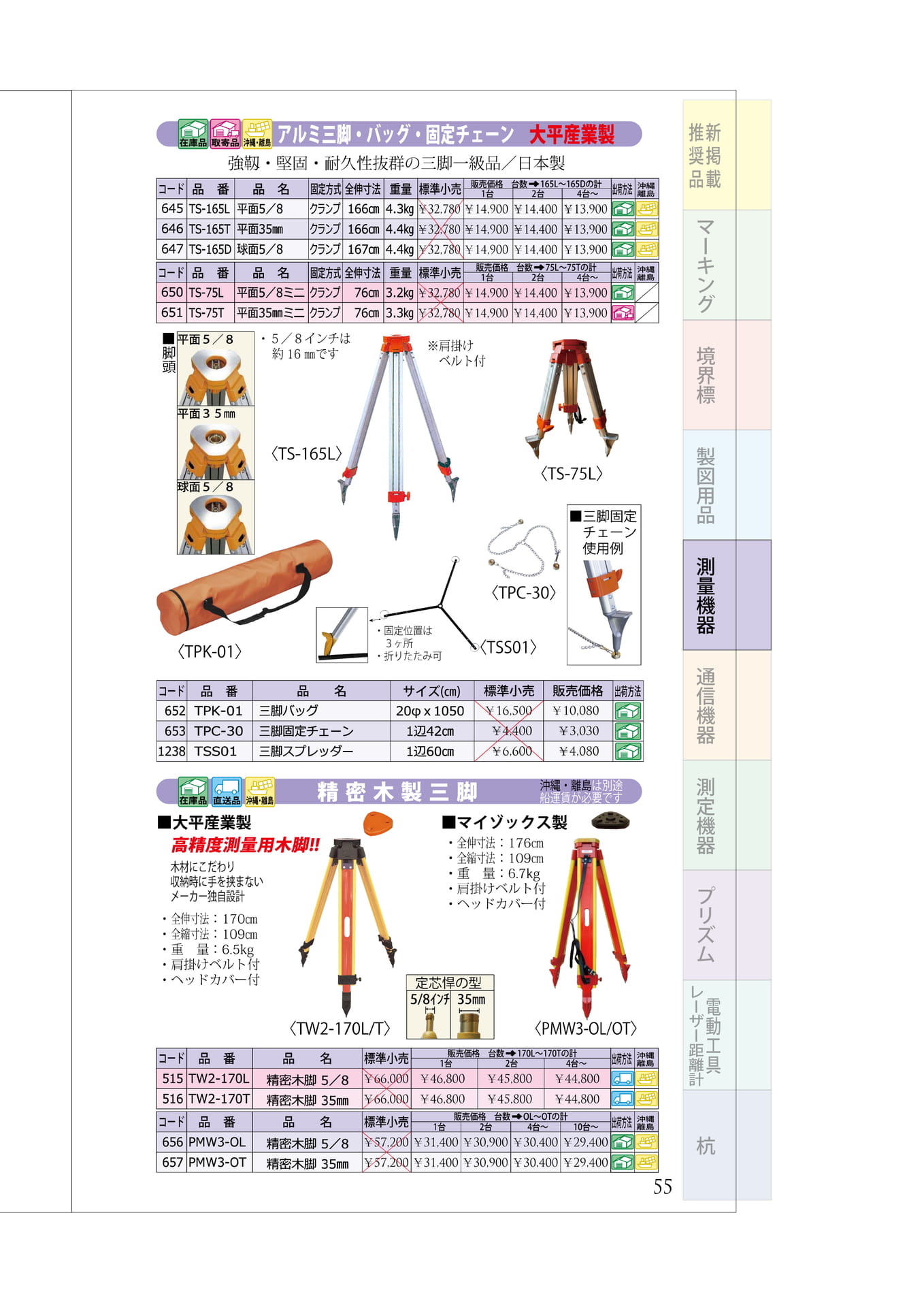 P.55　アルミ三脚・関連用品　精密木製三脚（59ページ目）