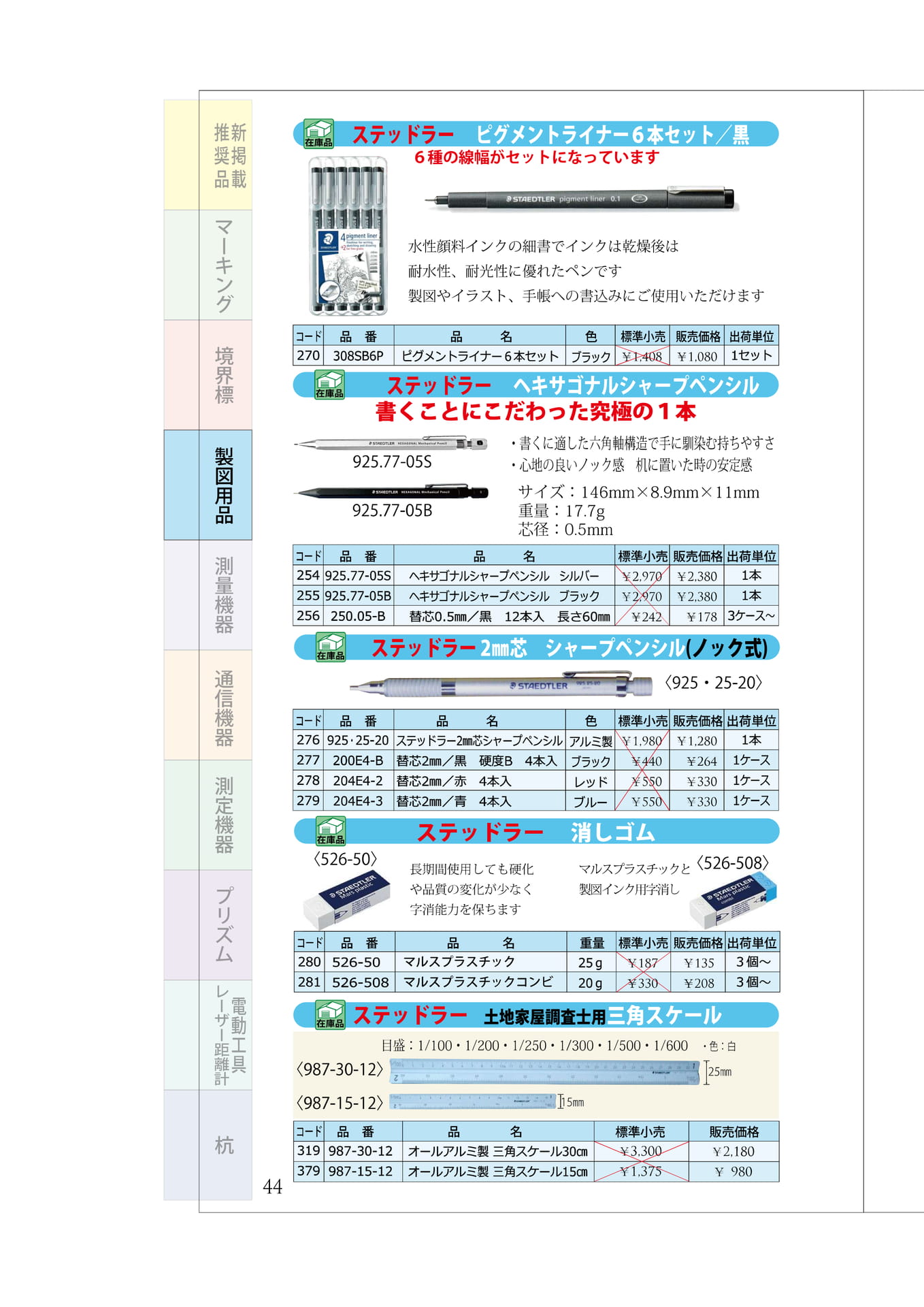 P.44 製図用品 ステッドラー(ペン・シャープペンシル・消しゴム・三角スケール)(48ページ目)