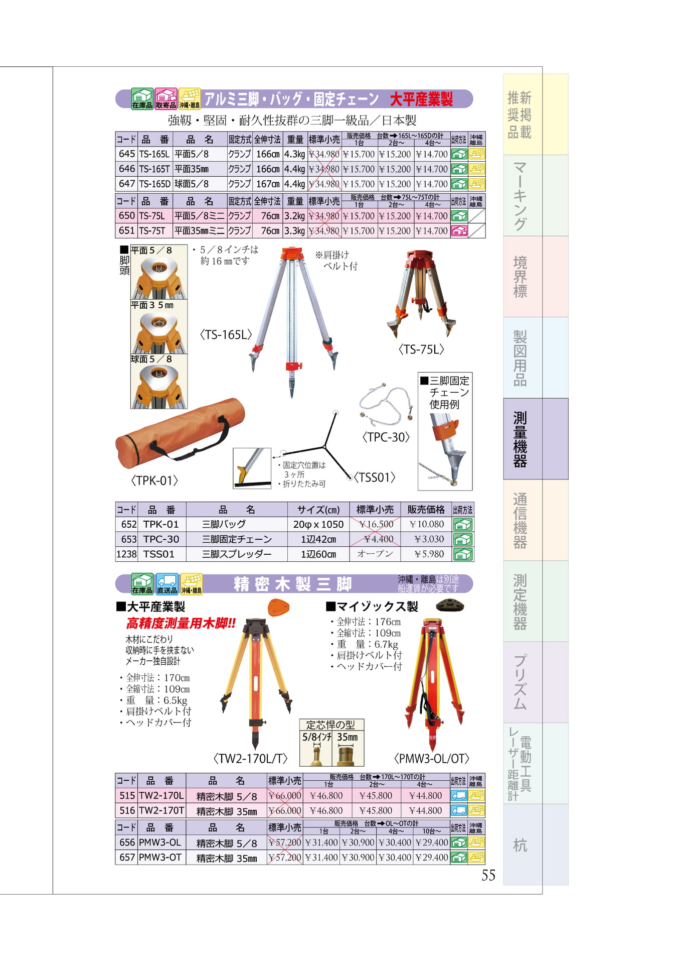 P.55 アルミ三脚・関連用品 精密木製三脚(59ページ目)