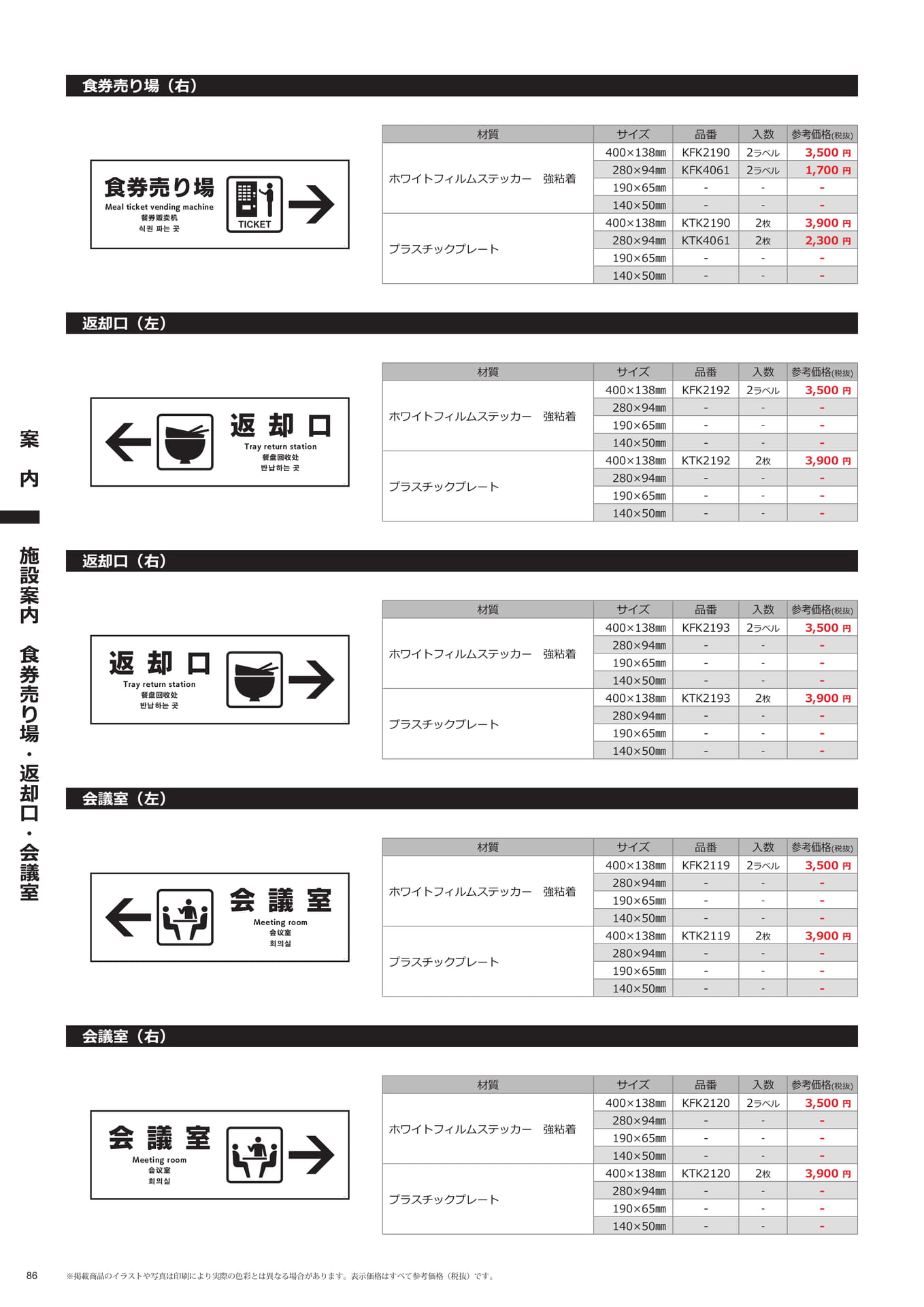 案内標識(食券売り場・返却口)(86ページ目)