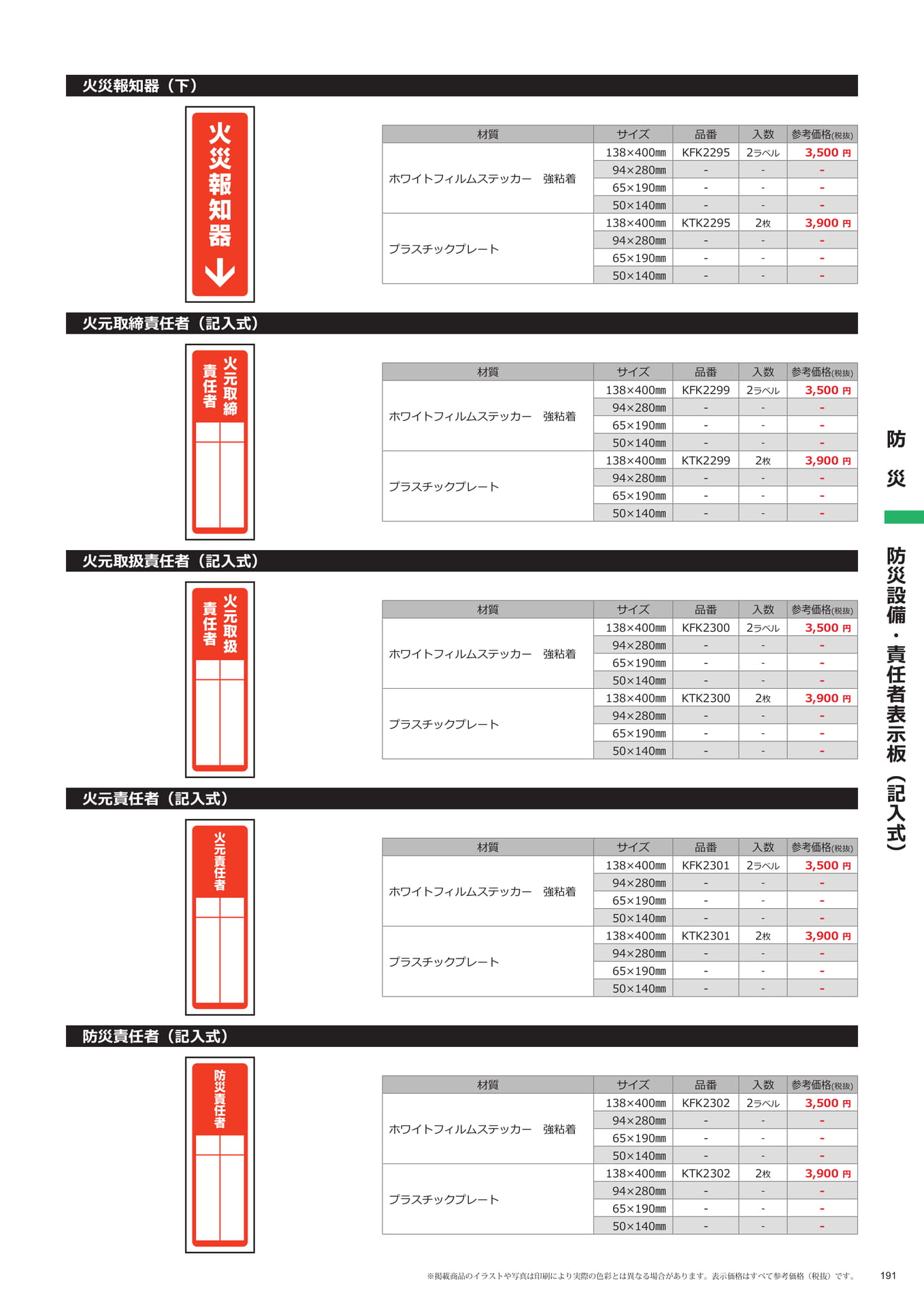 火元責任者表示板(191ページ目)