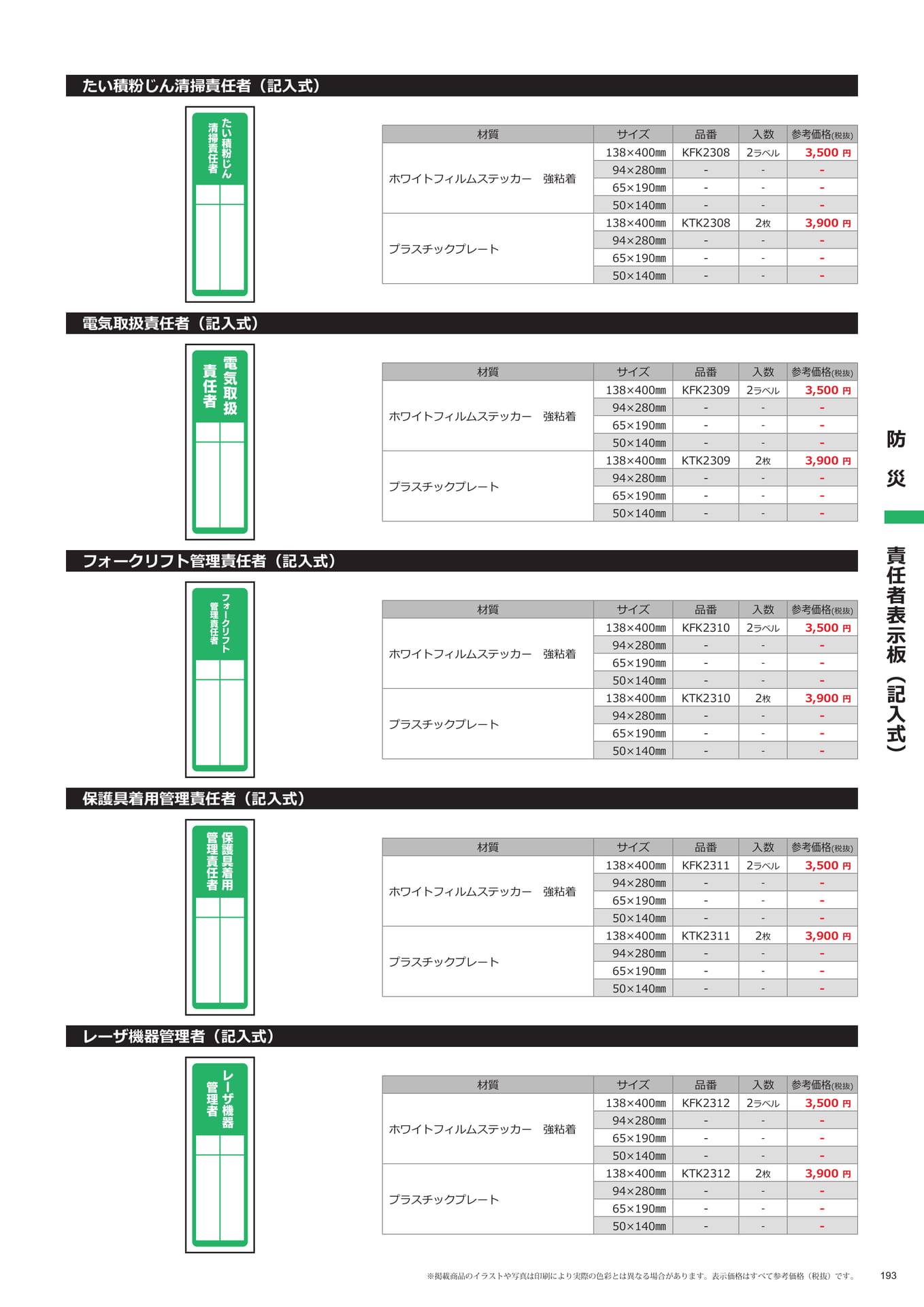管理責任者表示板(193ページ目)