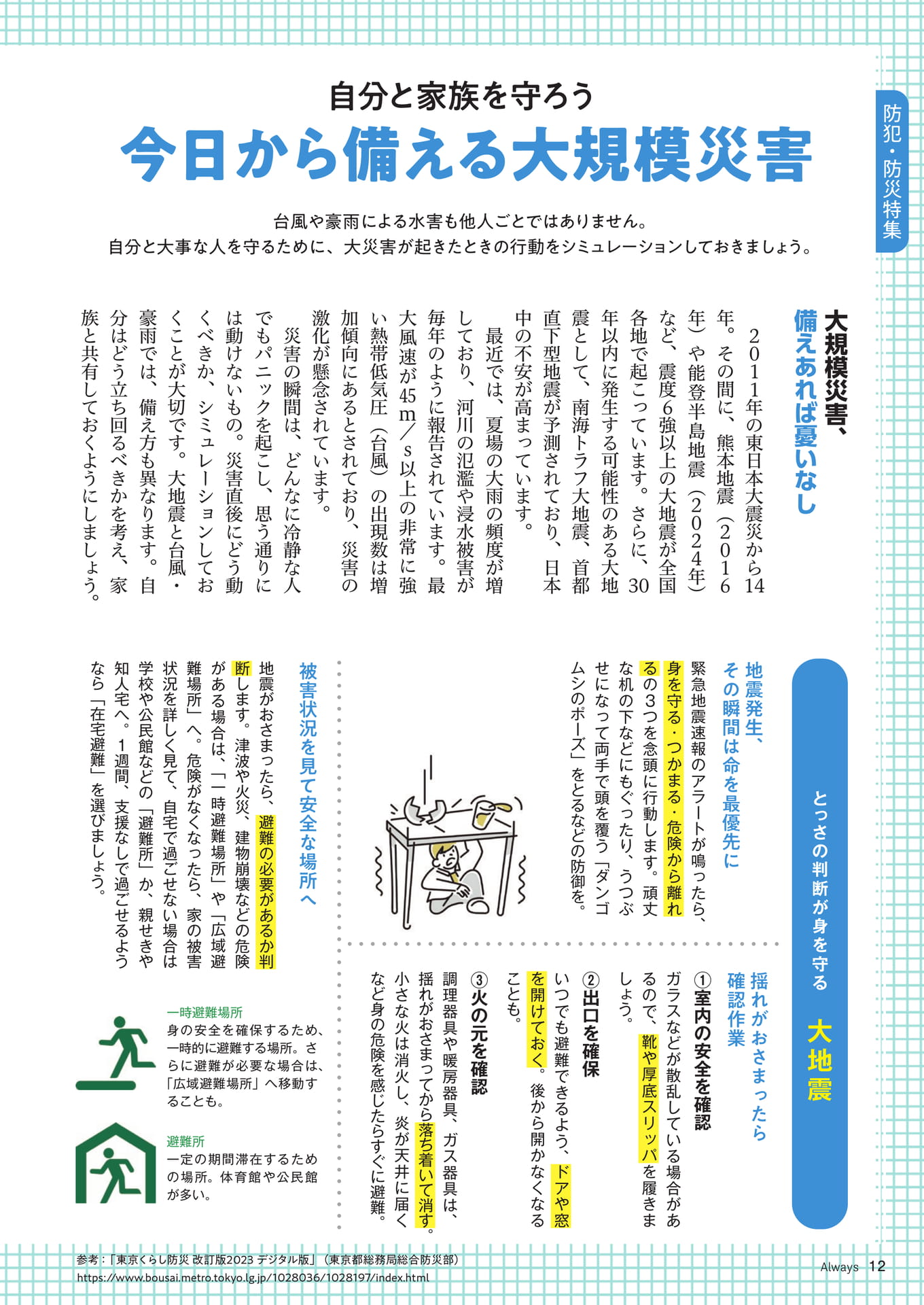 Page 12 防犯・防災特集 自分と家族を守ろう 今日から備える大規模災害(12ページ目)
