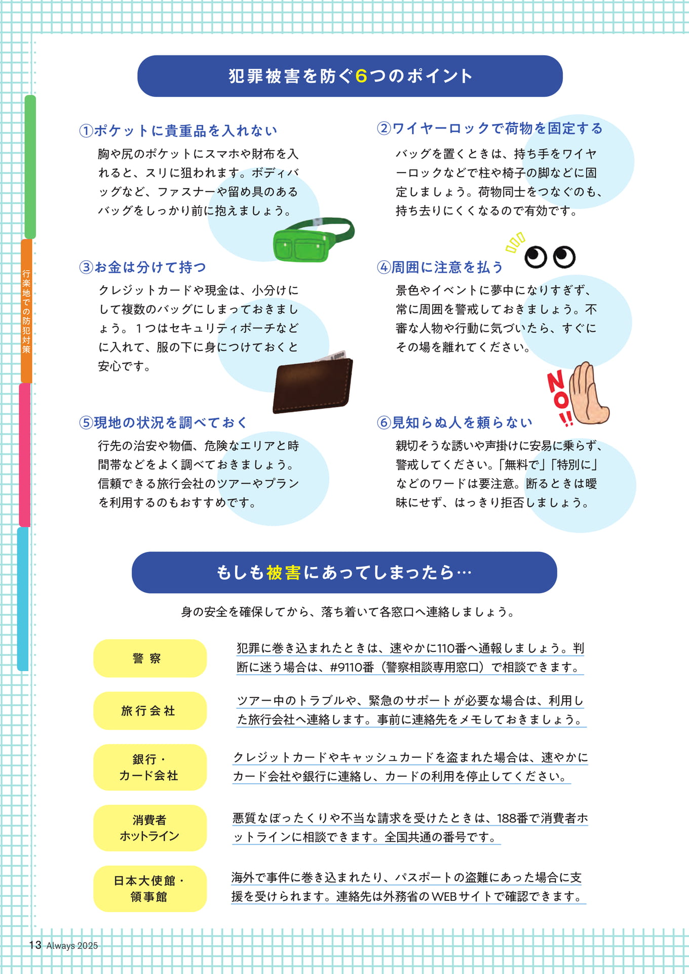 Page 13 防犯・防災特集 楽しい思い出作りのために行楽地での防犯対策(13ページ目)