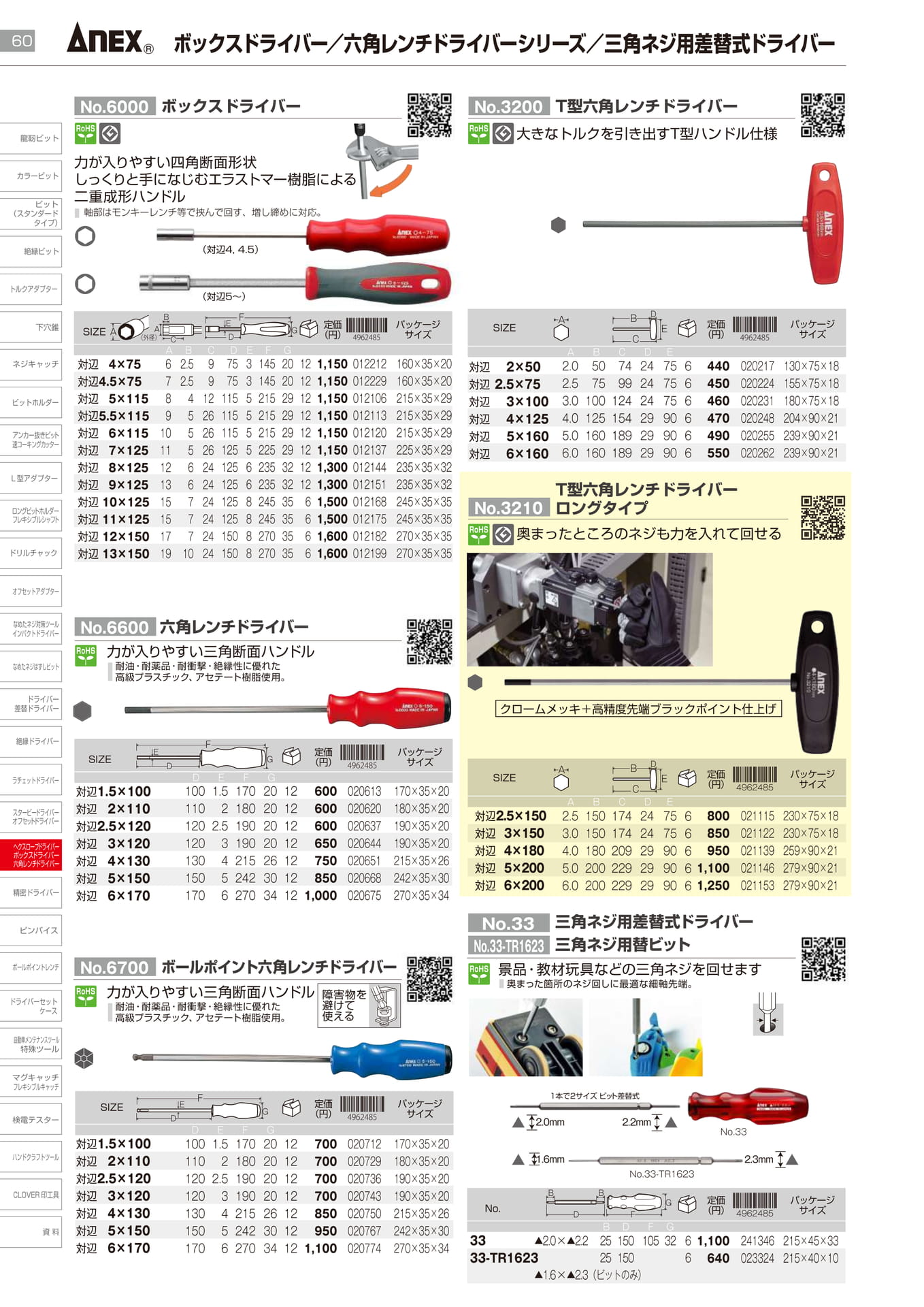 ボックスドライバー／六角レンチドライバーシリーズ／三角ネジ用差替式ドライバー		（62ページ目）