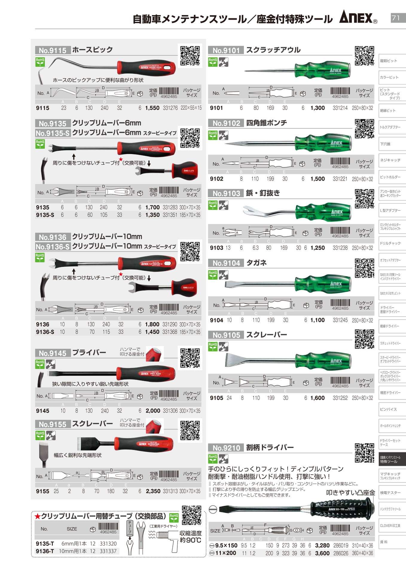 自動車メンテナンスツール／座金付特殊ツール		（73ページ目）