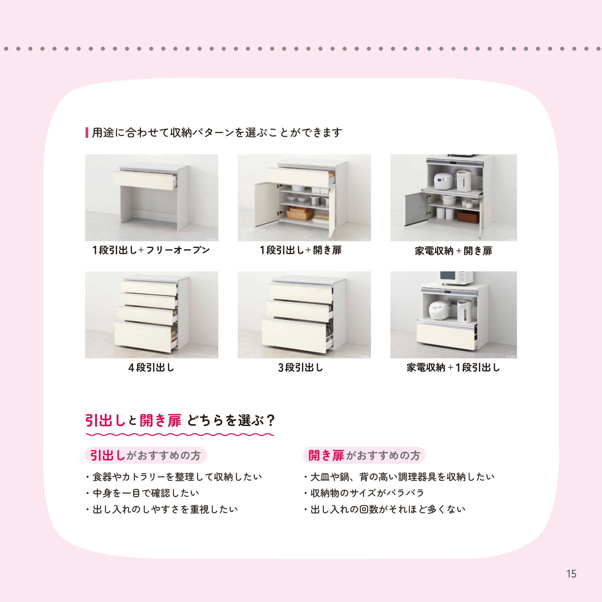 用途に合わせた収納パターン（15ページ目）