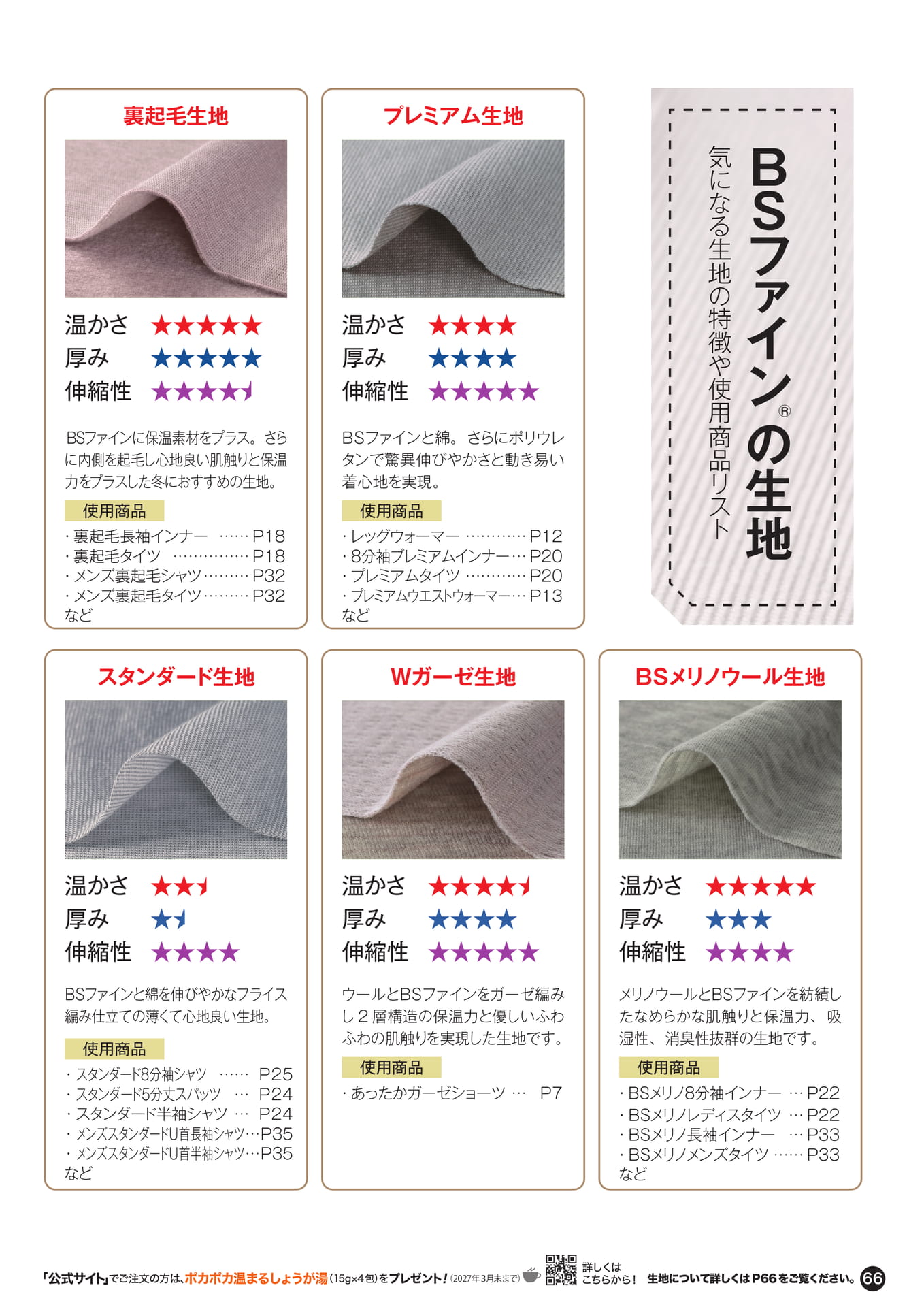 生地の特徴と使用商品①（66ページ目）