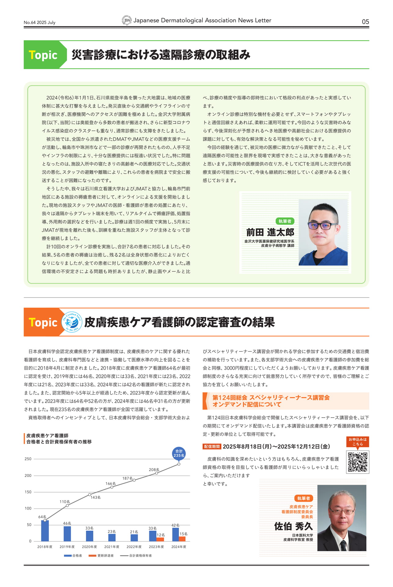 災害診療における遠隔診療の取組み/皮膚疾患ケア看護師 認定審査の結果（5ページ目）