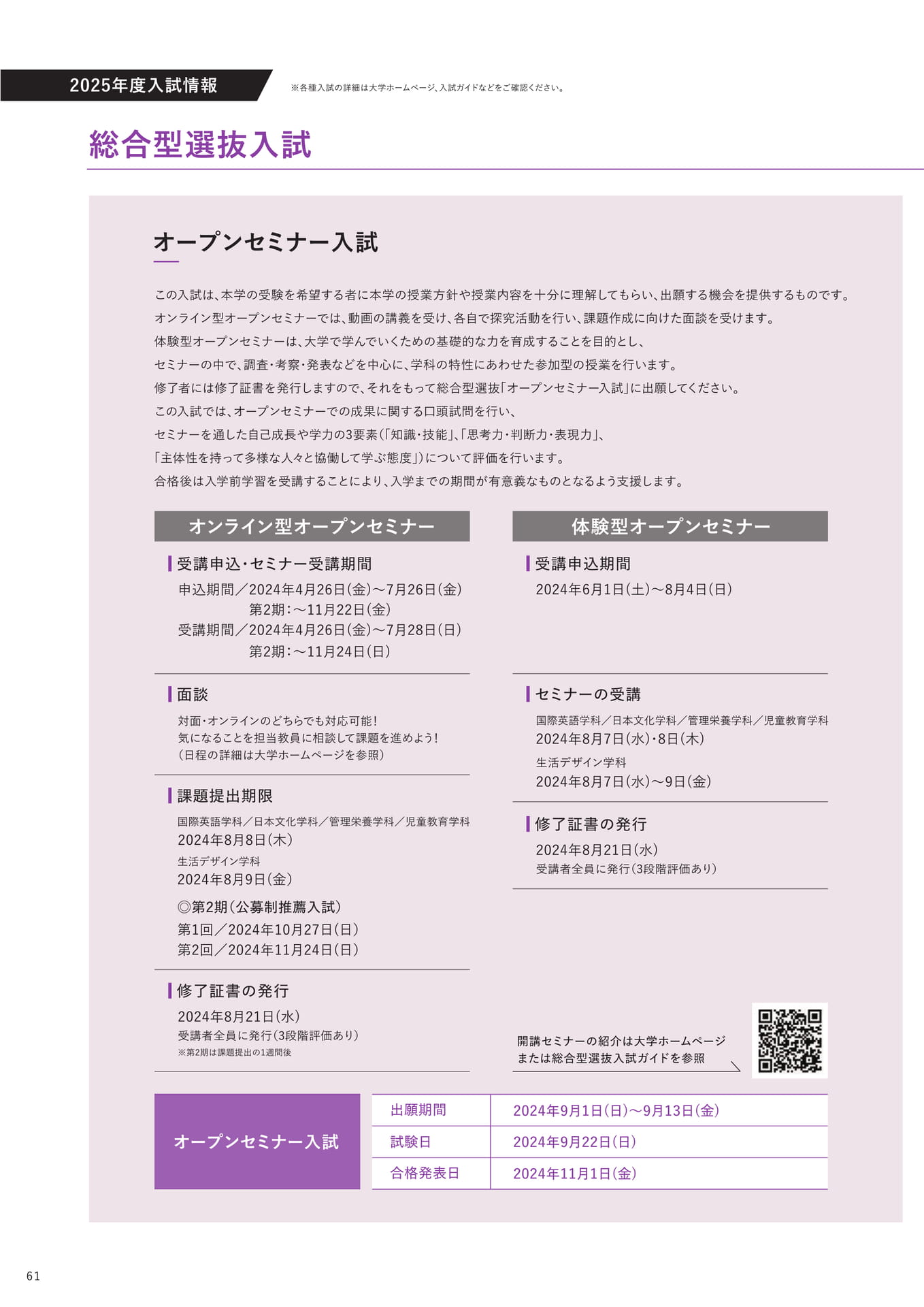 入試情報 総合型選抜入試（62ページ目）