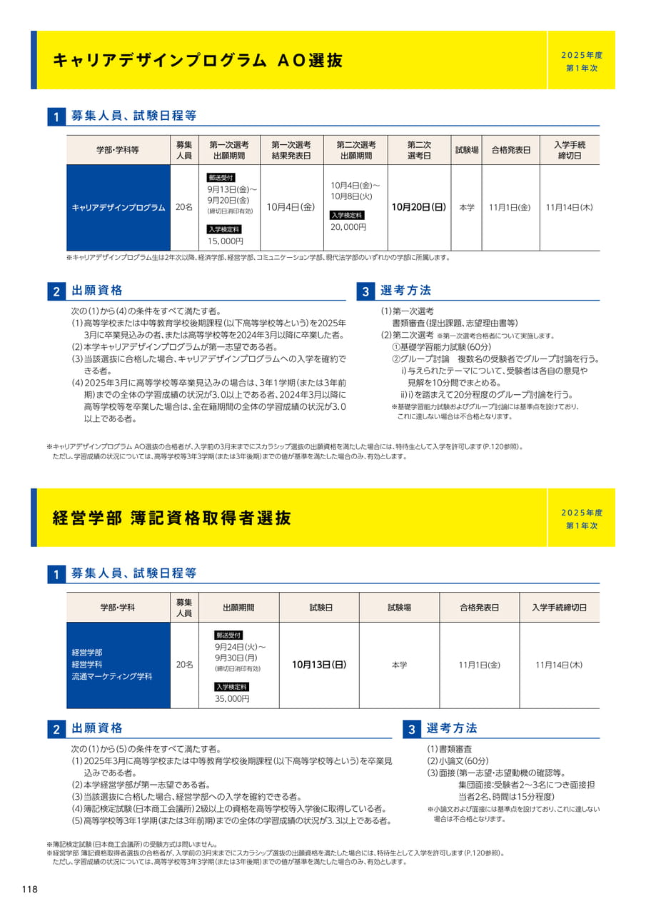 118 キャリアデザインプログラム AO選抜・経営学部簿記資格取得者(120ページ目)
