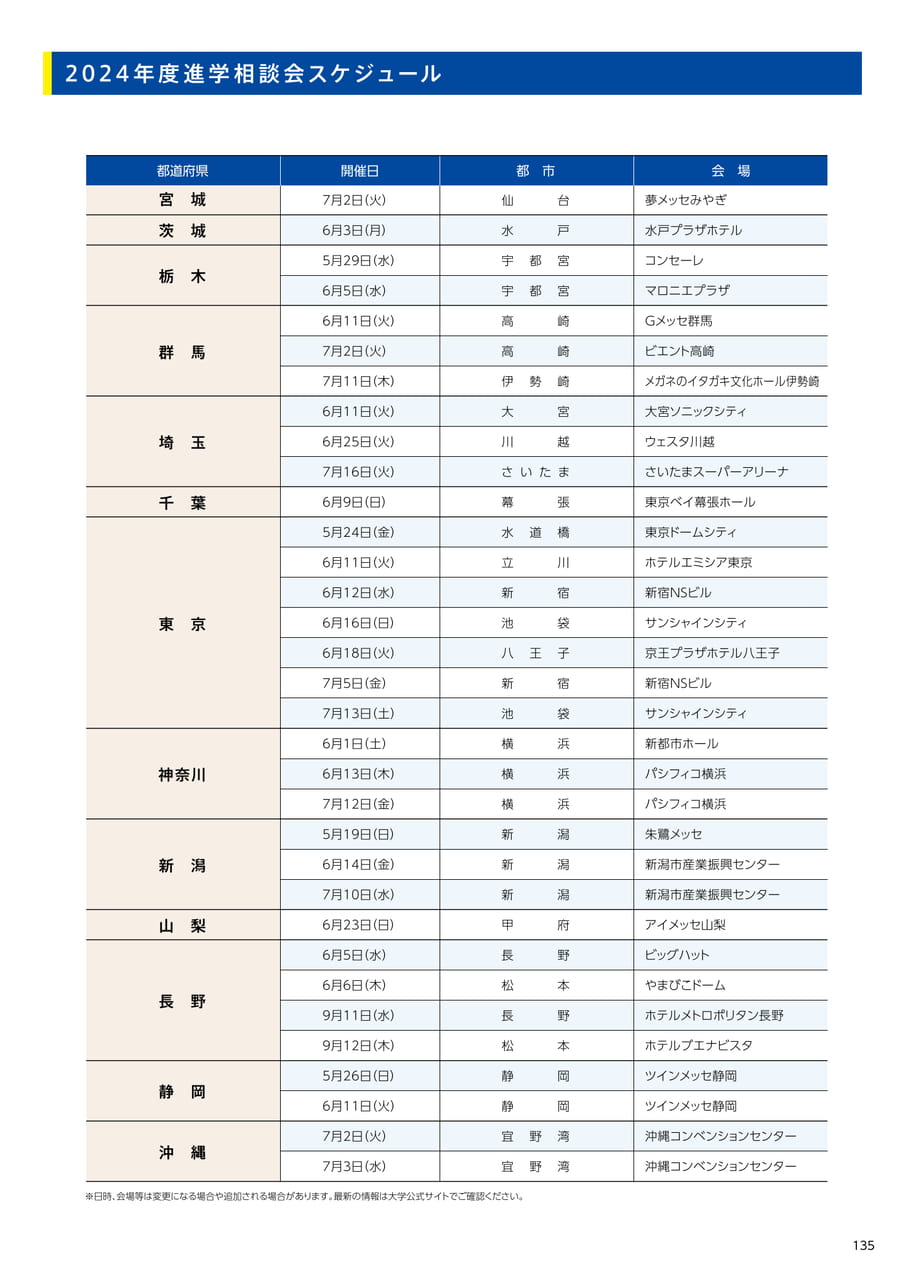 135 2024年度進学相談会スケジュール(137ページ目)
