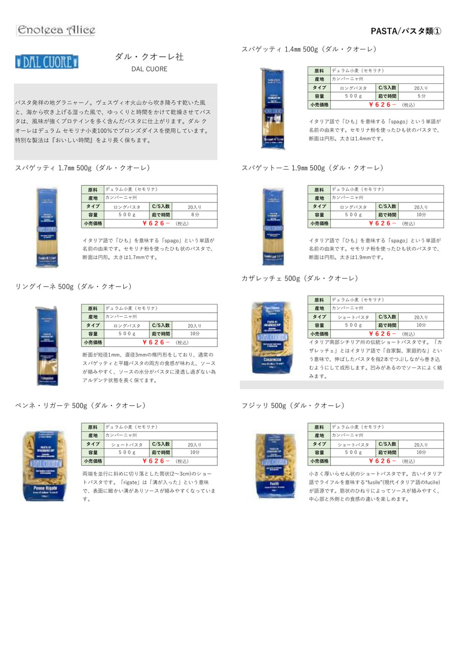 パスタ類①（10ページ目）