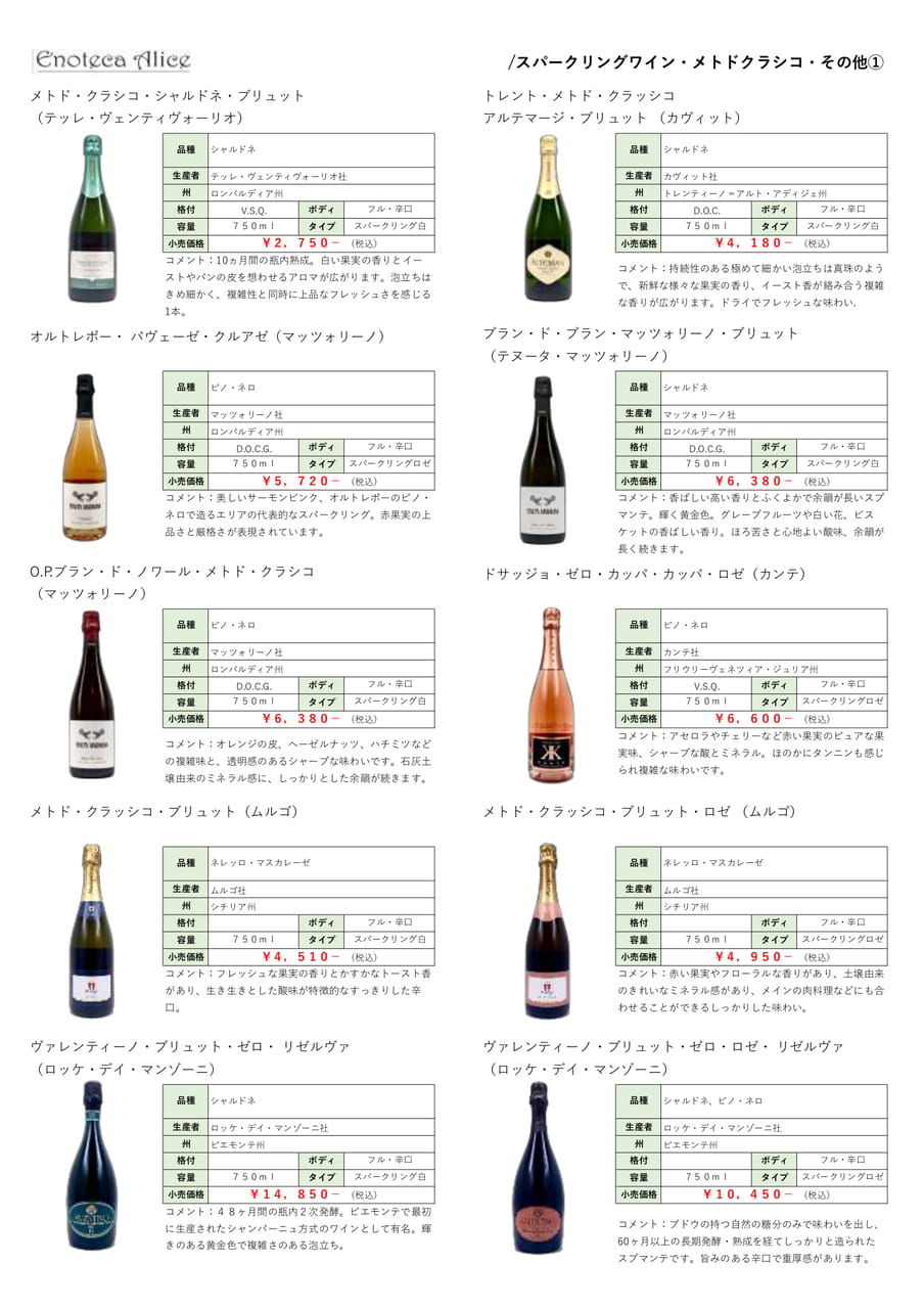スパークリングワイン・メトドクラシコ・その他①（15ページ目）