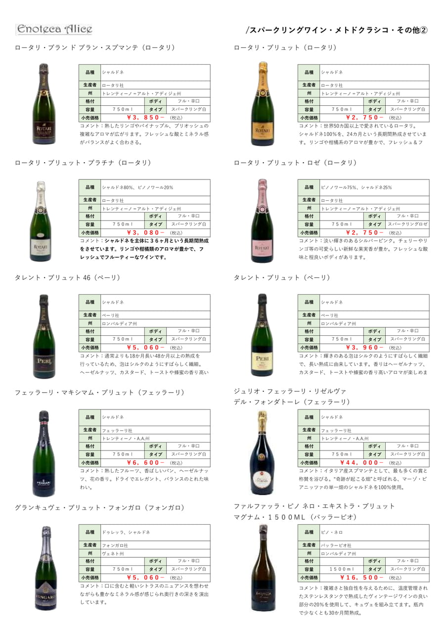スパークリングワイン・メトドクラシコ・その他②（16ページ目）