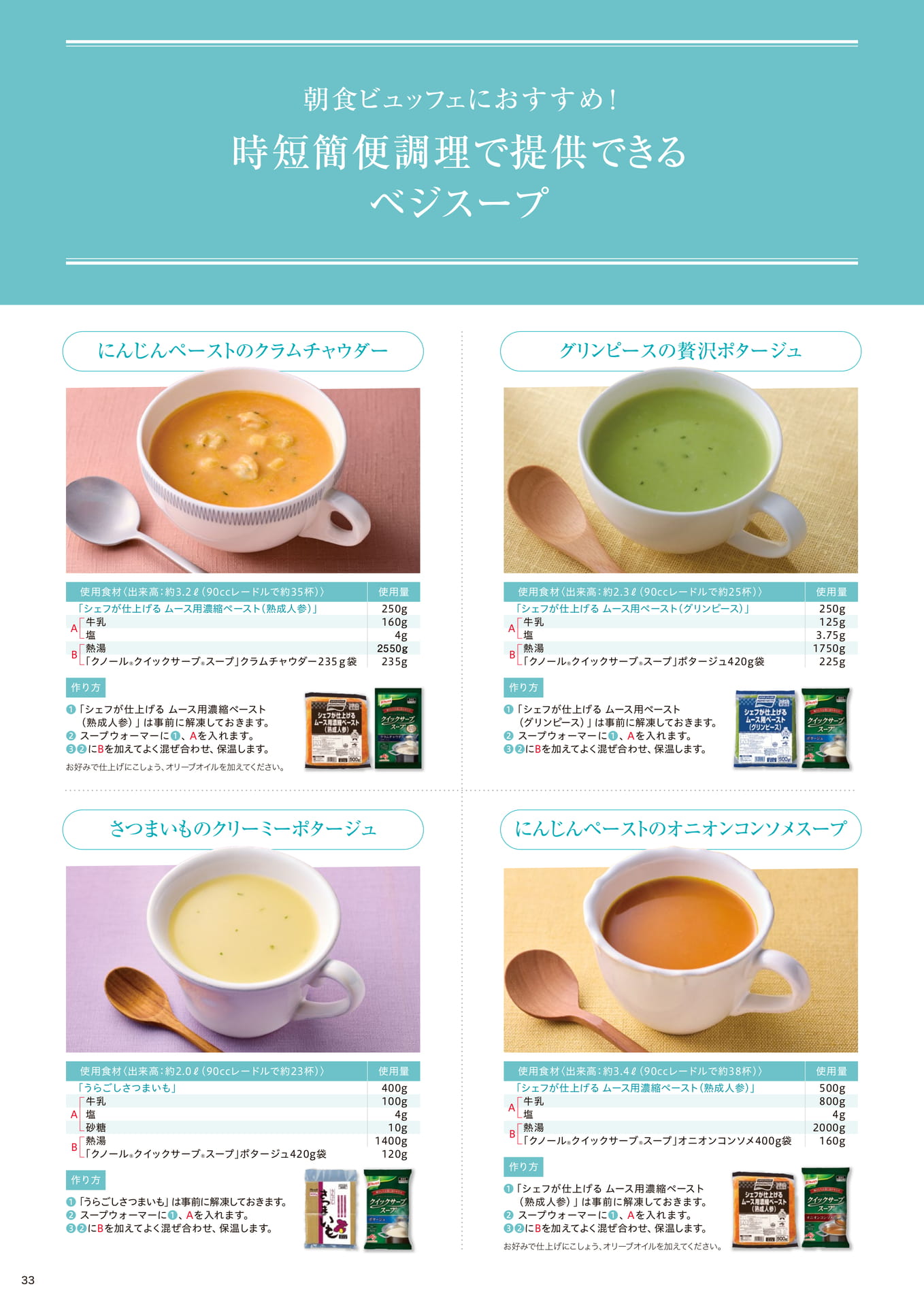 朝食ビュッフェにおすすめ!時短簡便調理で提供できるベジスープ①(34ページ目)