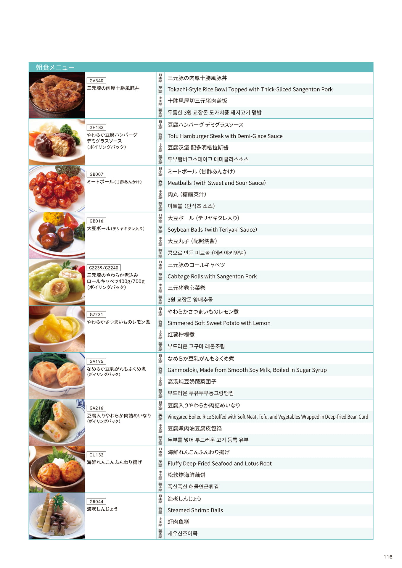 ビュッフェに使えるメニュー名翻訳_朝食メニュー②(117ページ目)