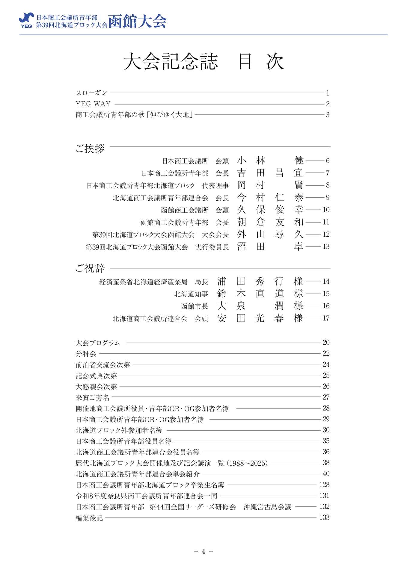 大会記念誌目次(6ページ目)