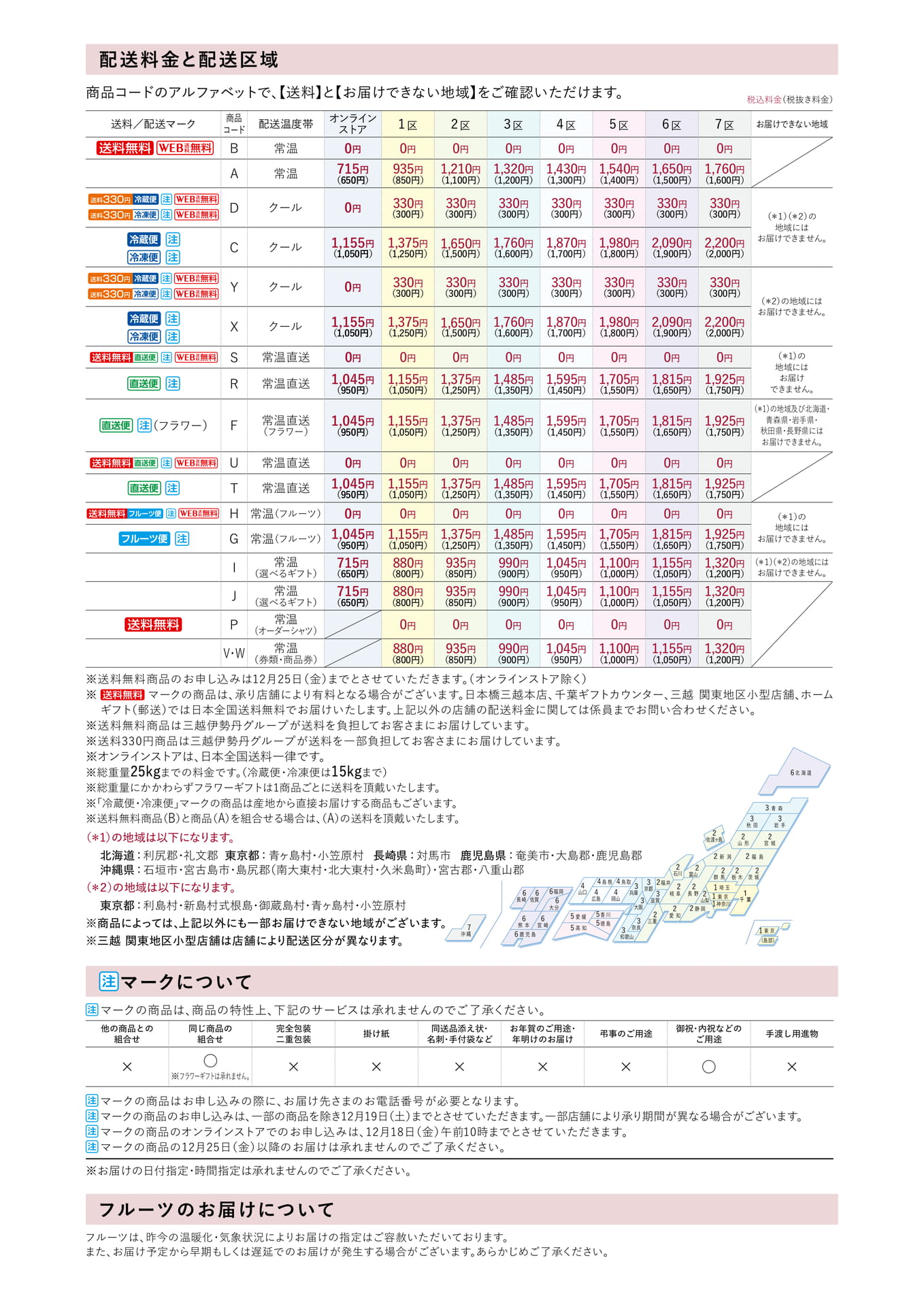 配送料金と配送区域（3ページ目）
