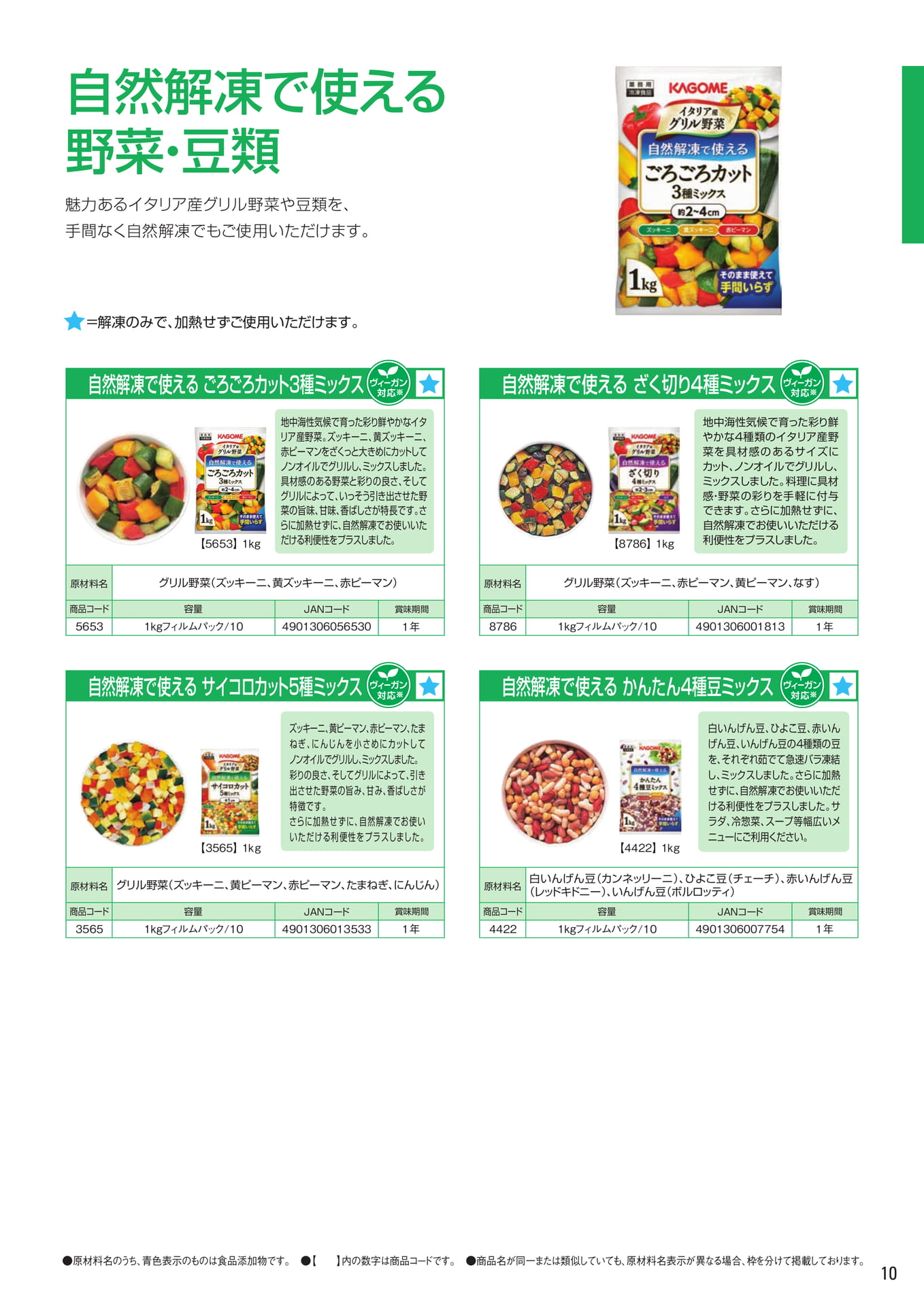 自然解凍で使える野菜・豆類（11ページ目）