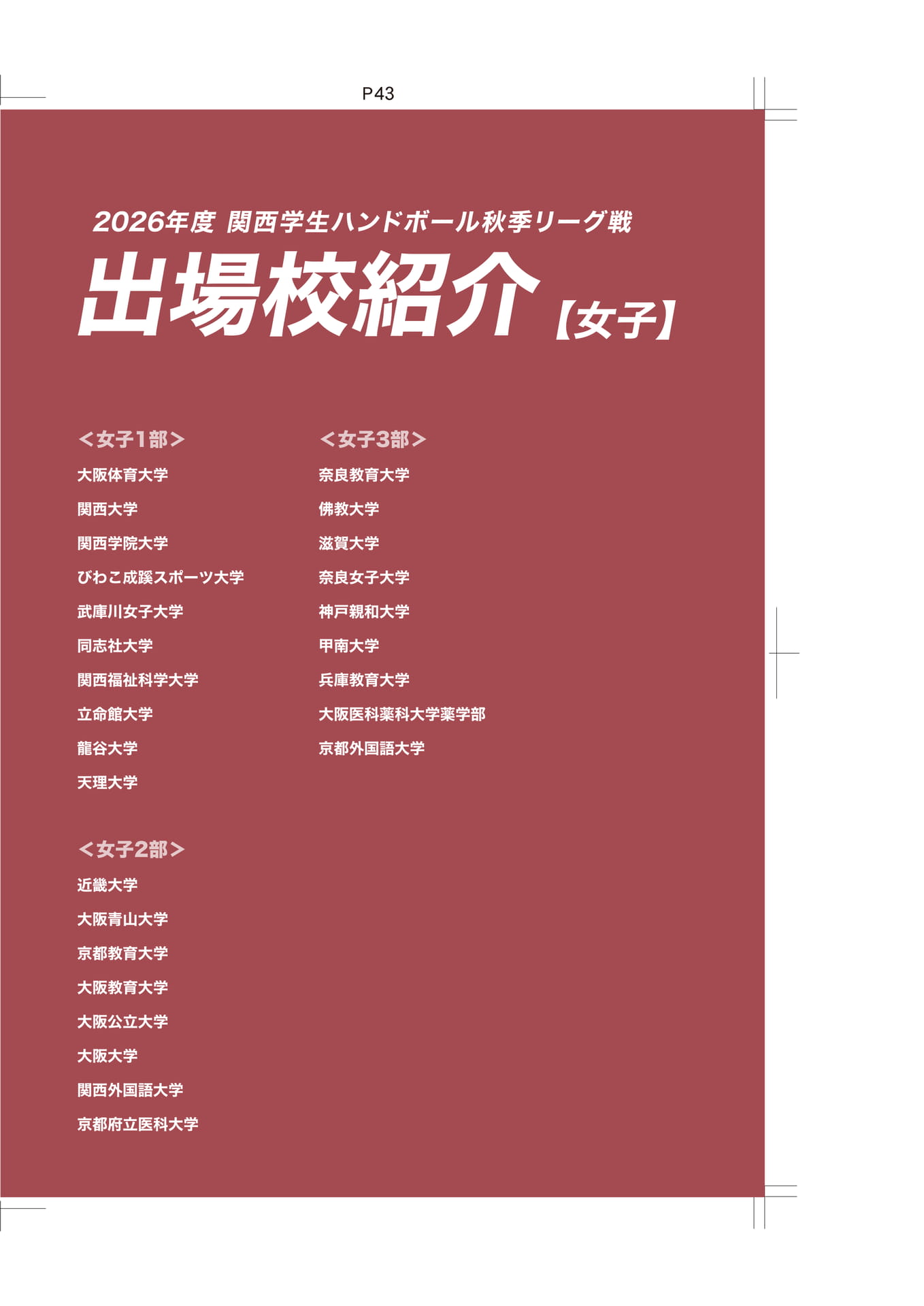 出場校紹介（女子）（43ページ目）