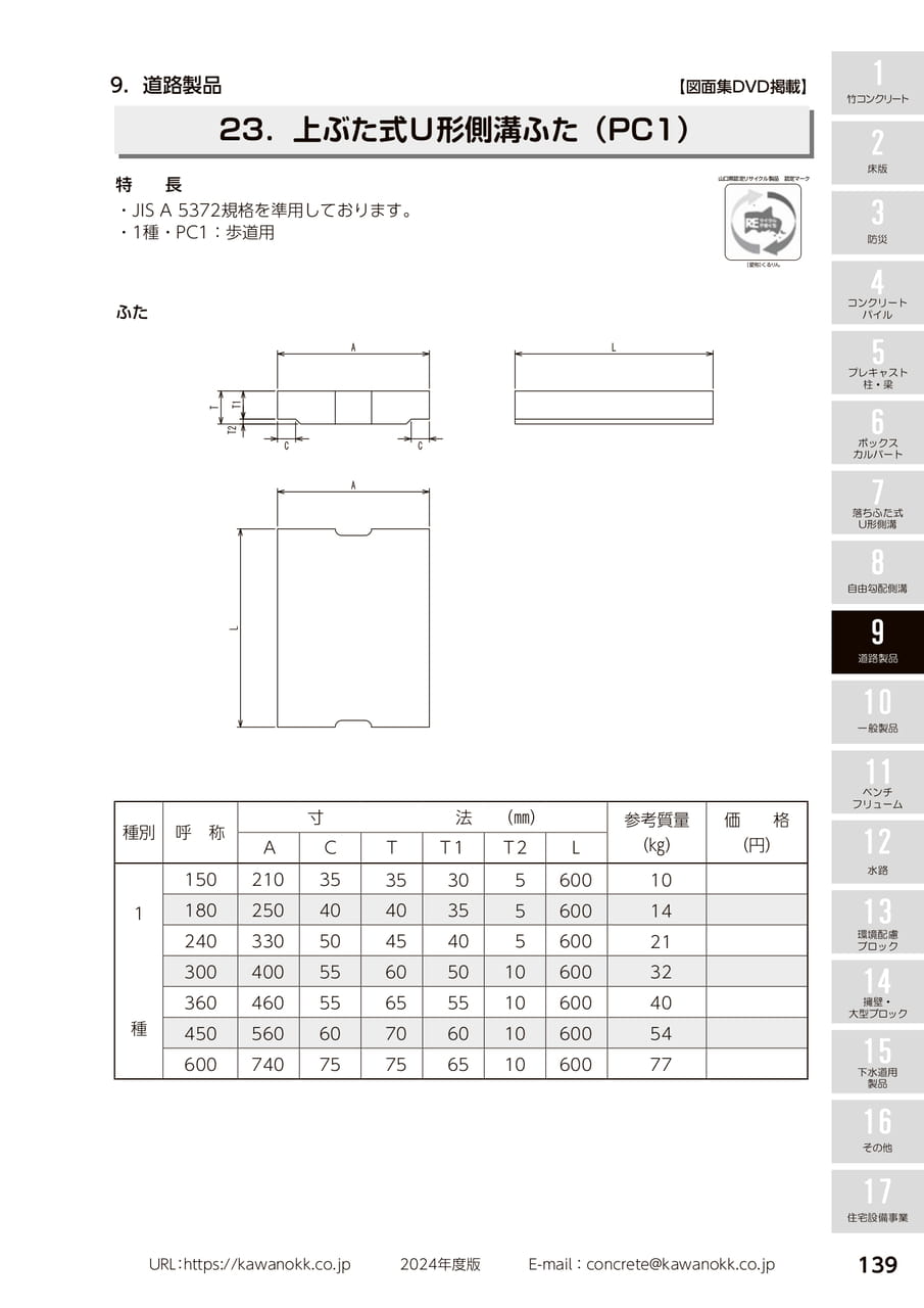 上ぶた式U形側溝ふた 139(149ページ目)