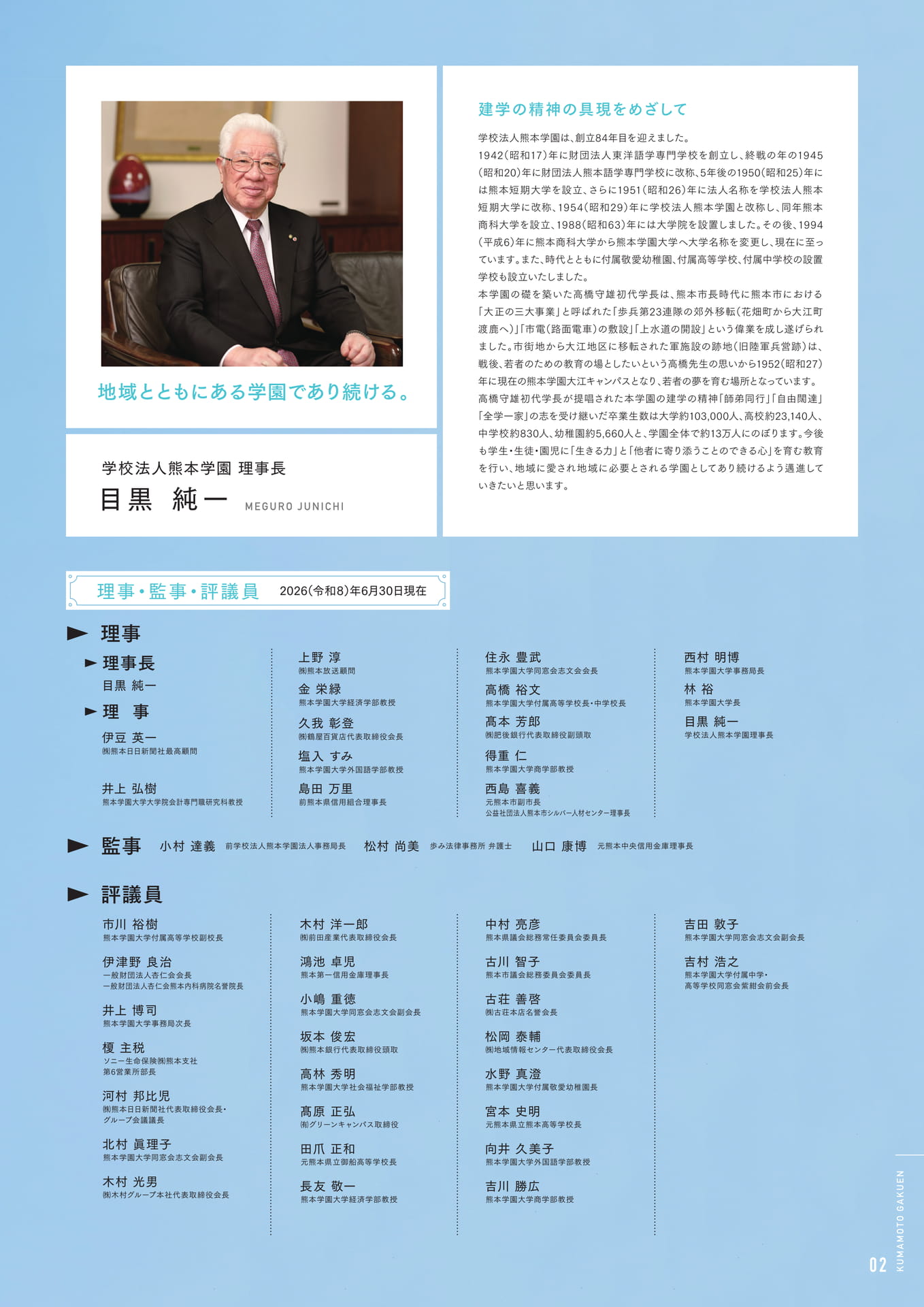 P03_理事長挨拶／学校法人熊本学園の構成（3ページ目）