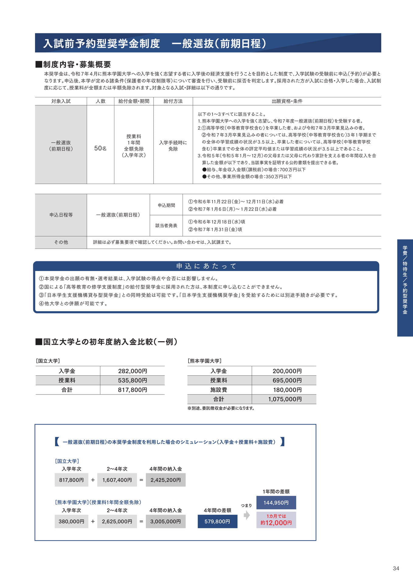 P34 入試前予約型奨学金制度 一般選抜(前期日程)(35ページ目)
