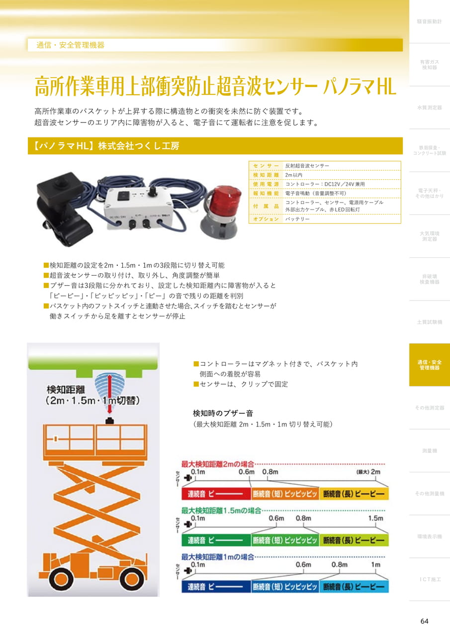 高所作業車用上部衝突防止センサー（65ページ目）