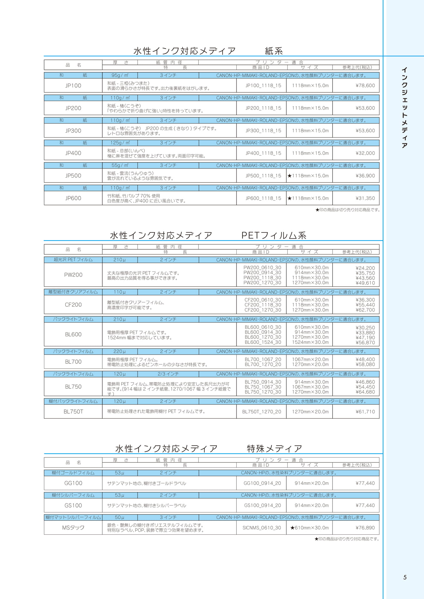 水性インク対応メディア(和紙・PET)(5ページ目)