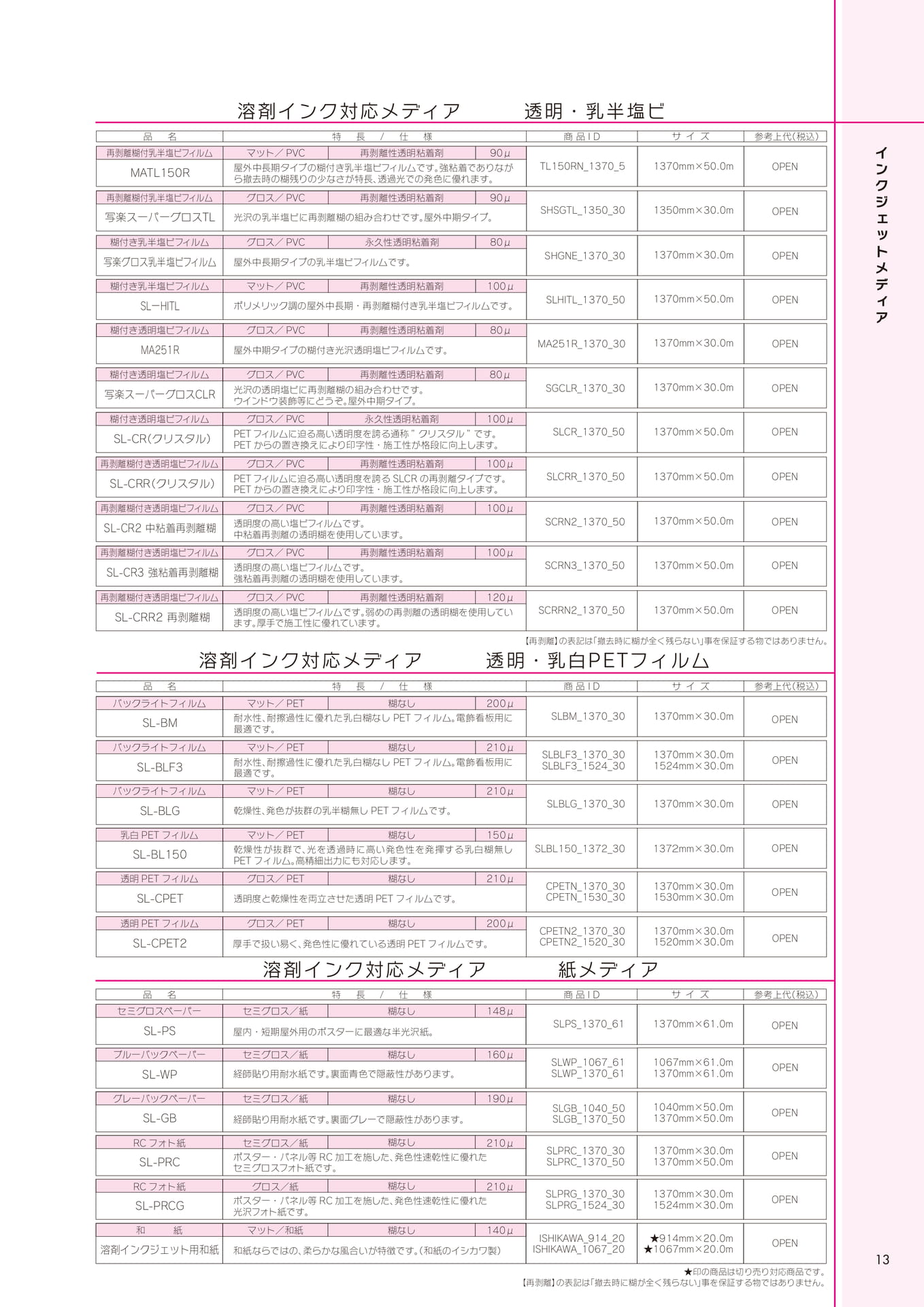 溶剤インク対応メディア(透明・乳半)(13ページ目)