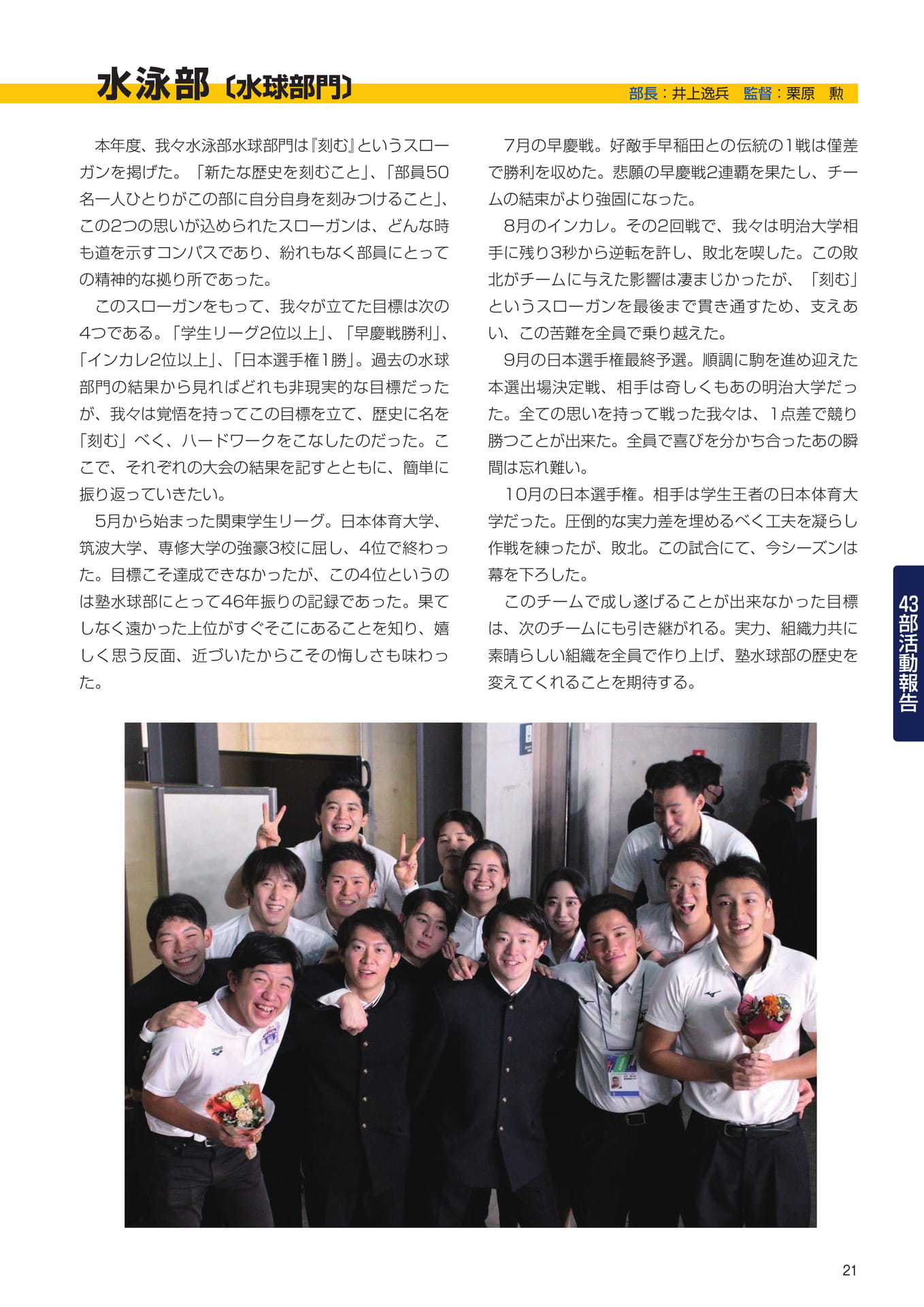 P21　43部紹介　水泳部水球部門（23ページ目）