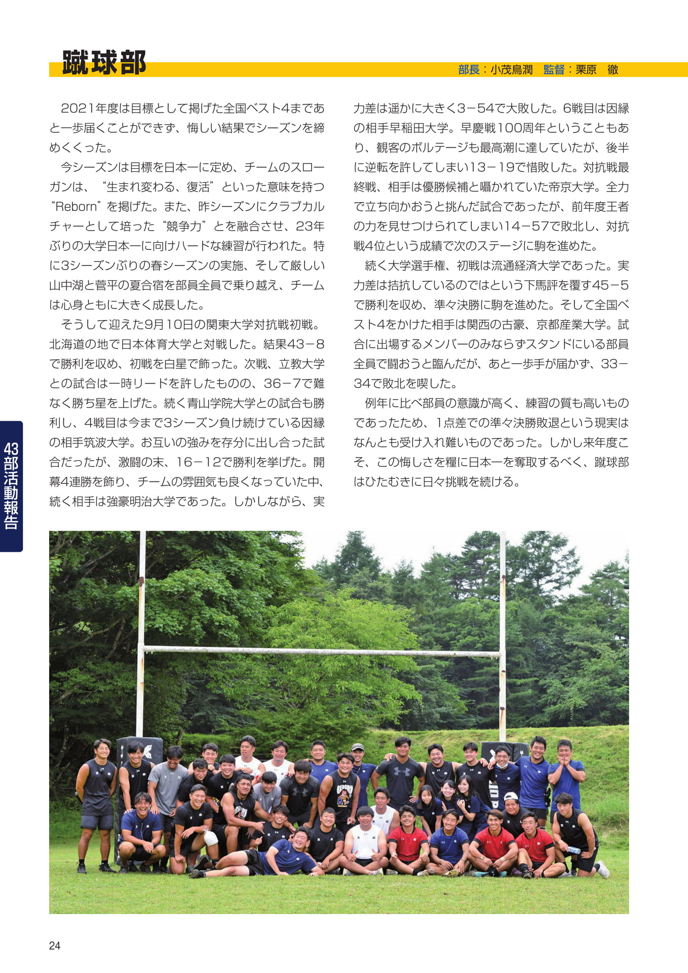 P24　43部紹介　蹴球部（26ページ目）