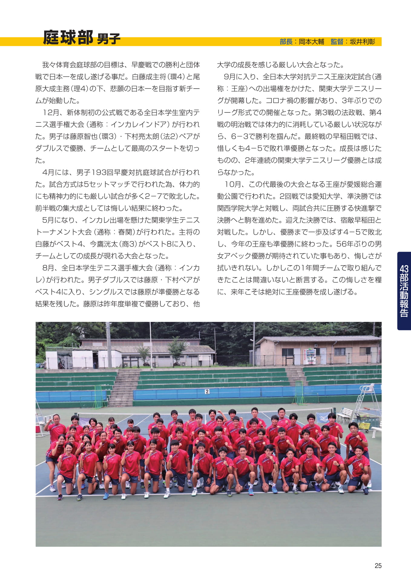 P25　43部紹介　庭球部男子（27ページ目）