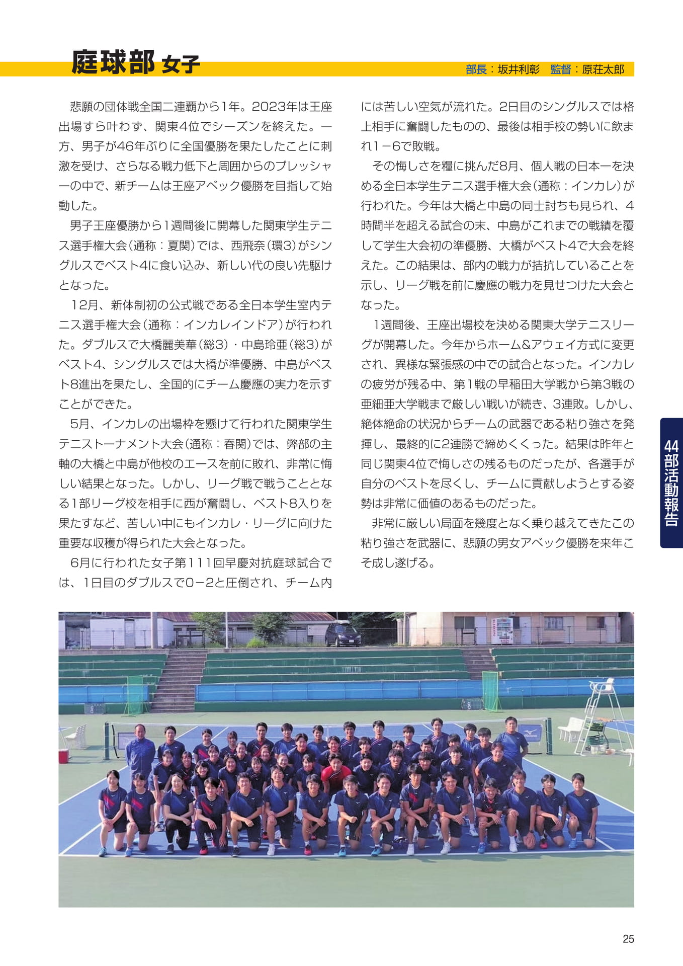 P25　44部紹介　庭球部女子（27ページ目）