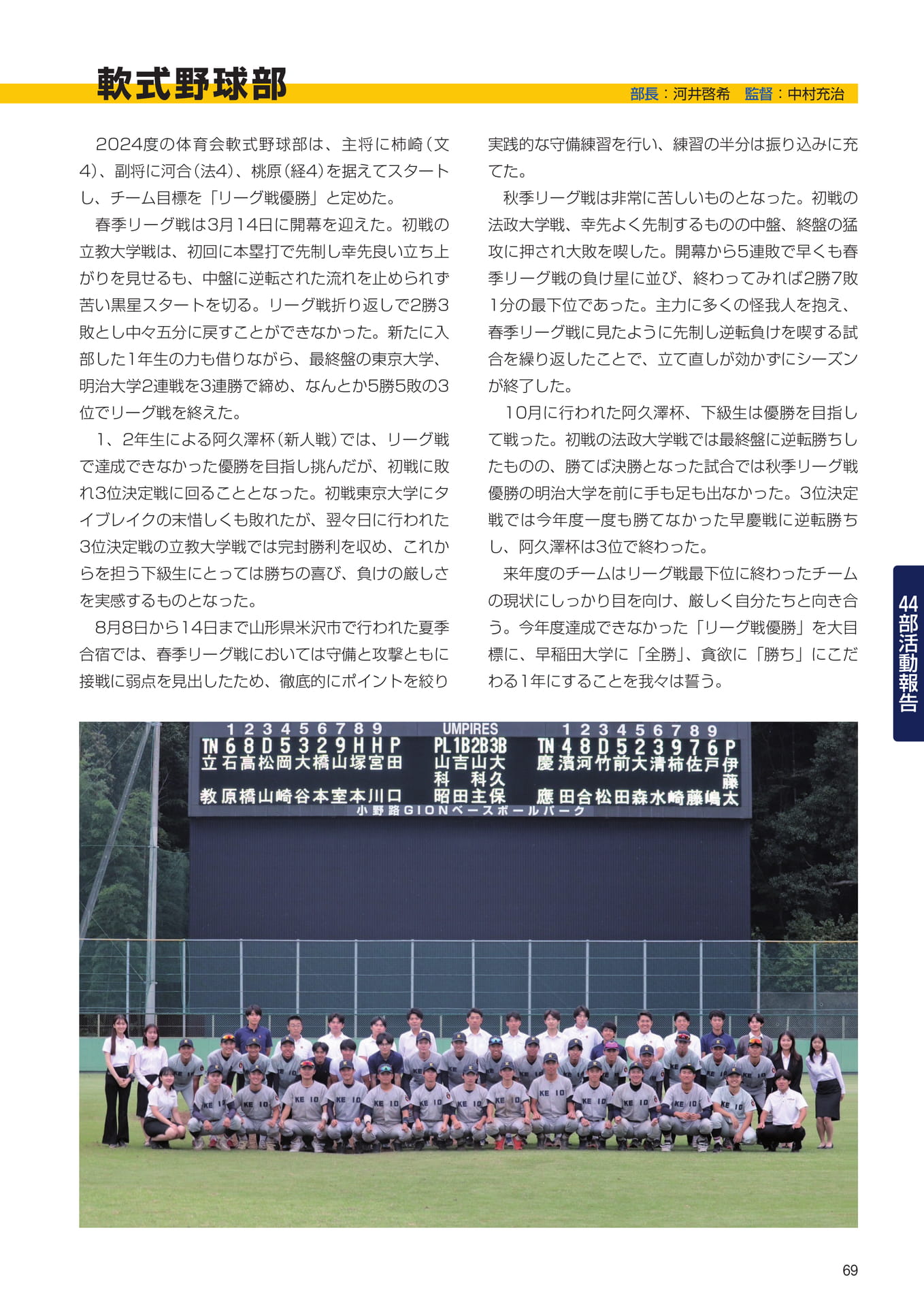 P69　44部紹介　軟式野球部（71ページ目）
