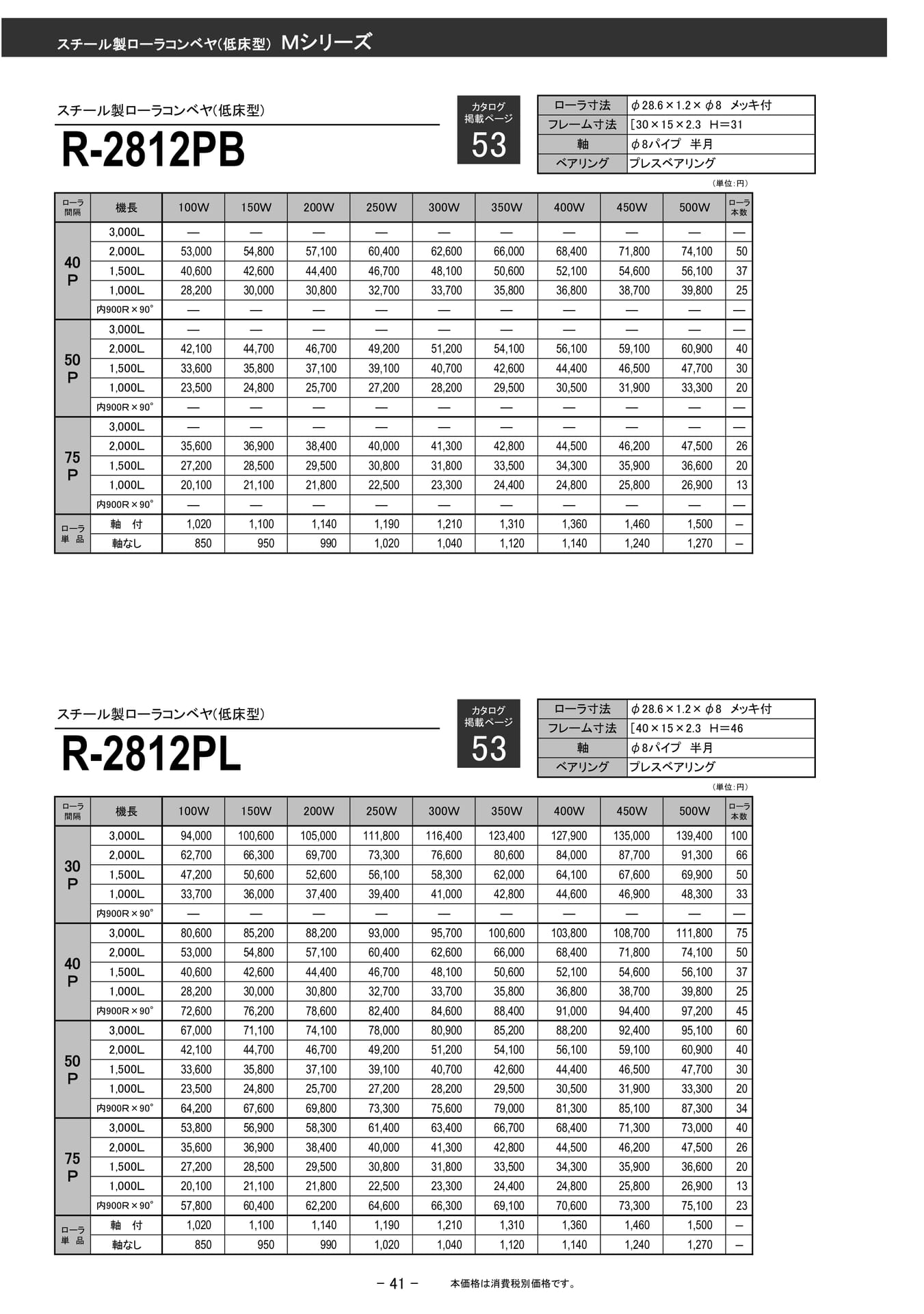 スチール製ローラコンベヤ 低床型(42ページ目)