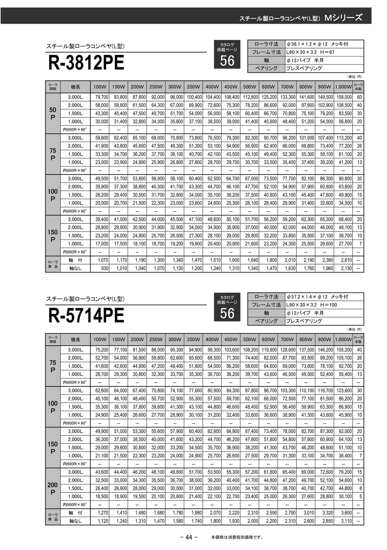 スチール製ローラコンベヤ R-3812PE(45ページ目)