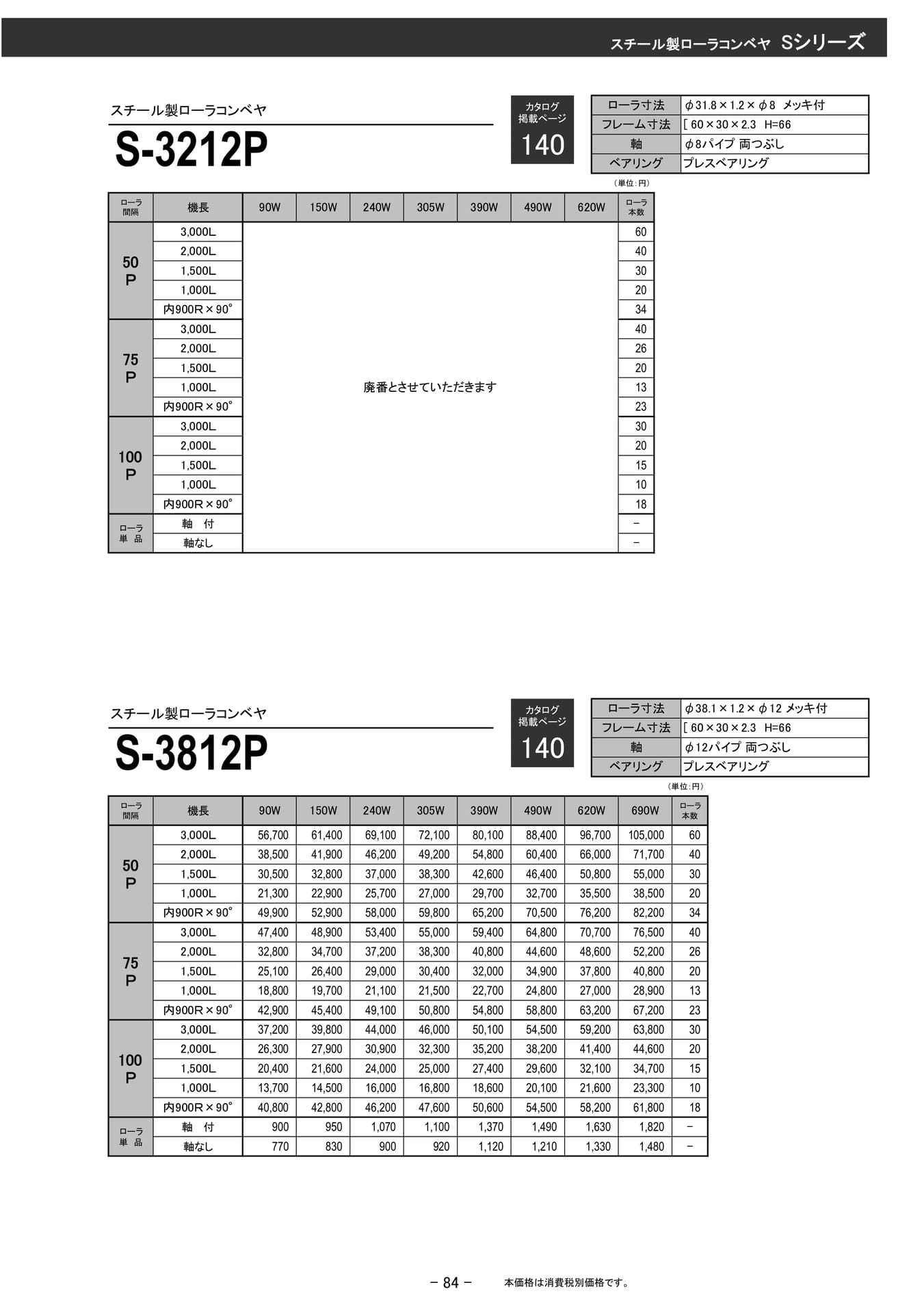 スチール製ローラコンベヤ Sシリーズ(85ページ目)