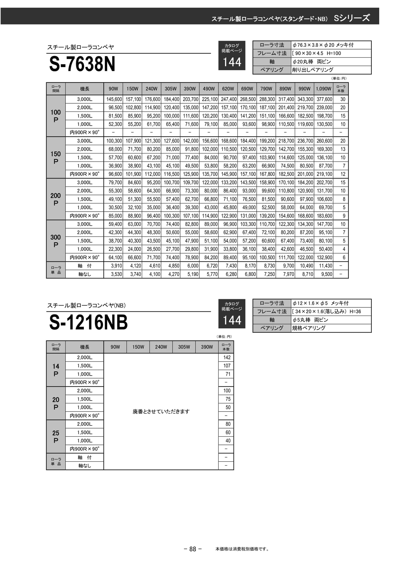 スチール製ローラコンベヤ Sシリーズ(89ページ目)