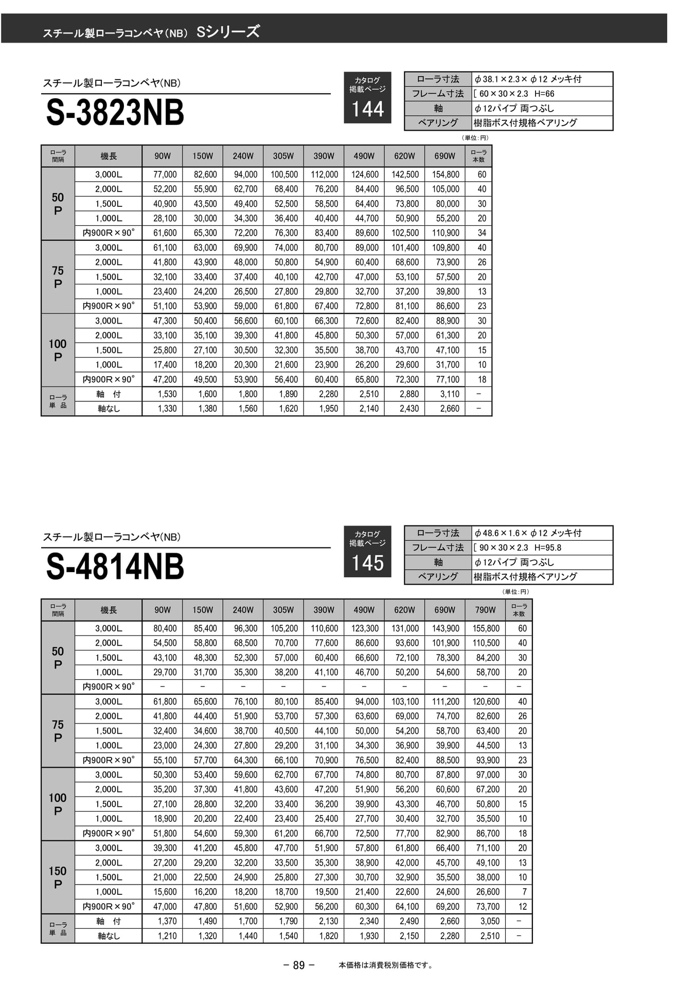 スチール製ローラコンベヤ (NB)(90ページ目)