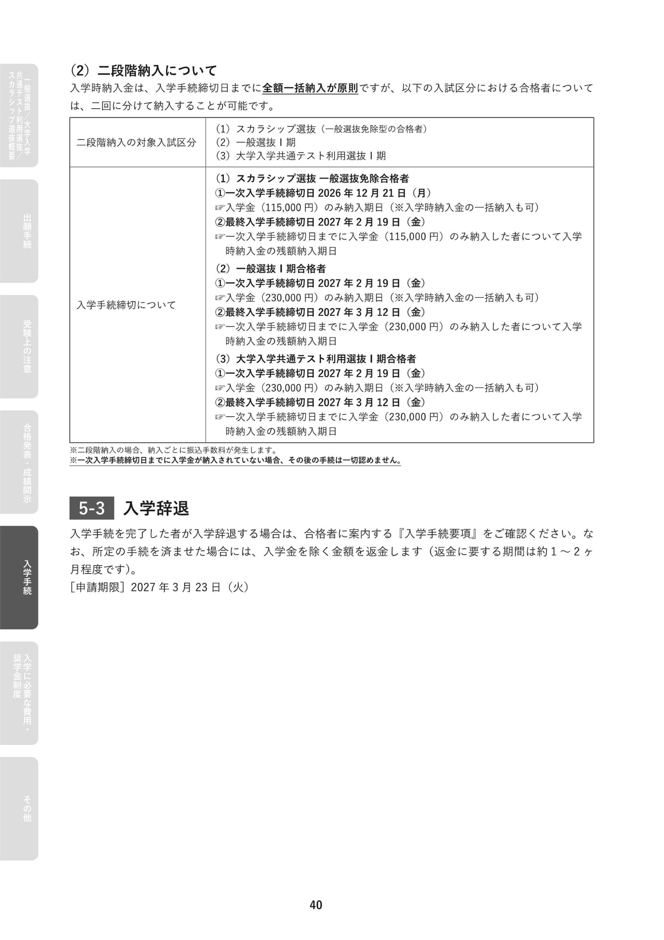 二段階納入と入学辞退(42ページ目)