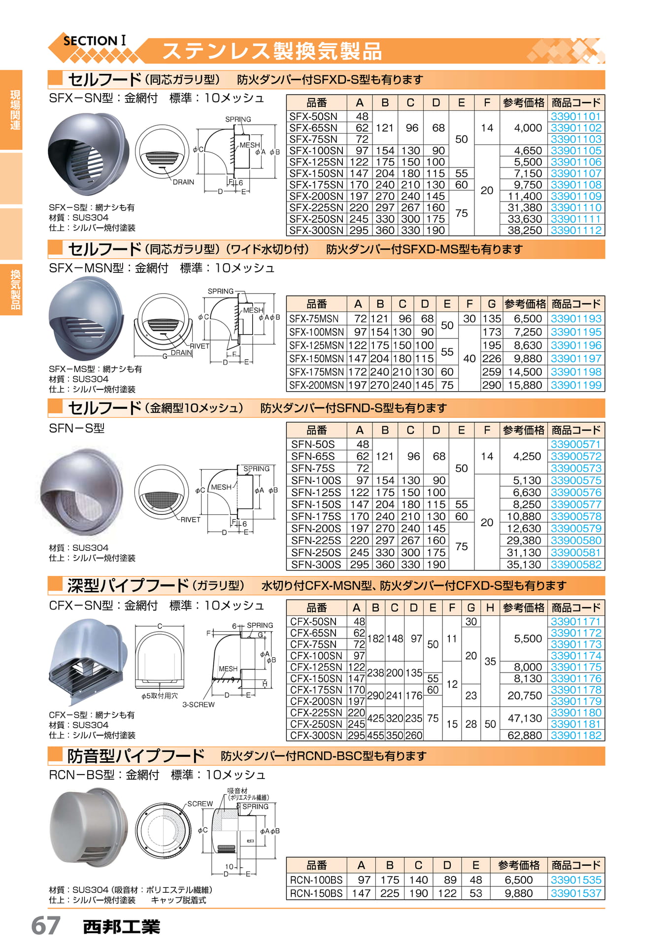 ステンセルフード・深型パイプフード 西邦工業 67(68ページ目)